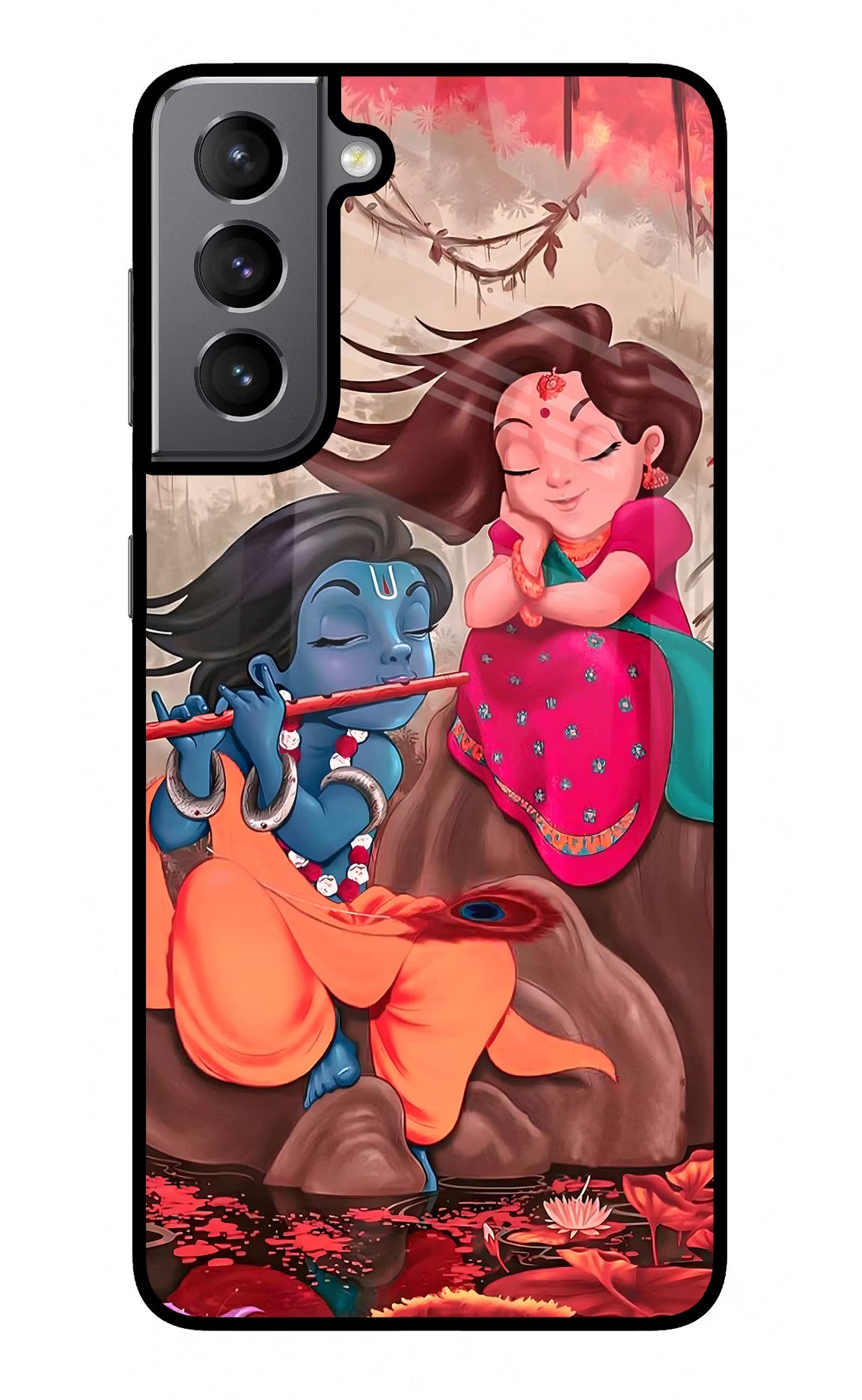 Radhe Krishna Samsung S21 Back Cover - Radhe Krishna Samsung S21 Glass Case Back Cover by Casekaro Radhe Krishna Samsung S21 Glass Case Back Cover by Casekaro
