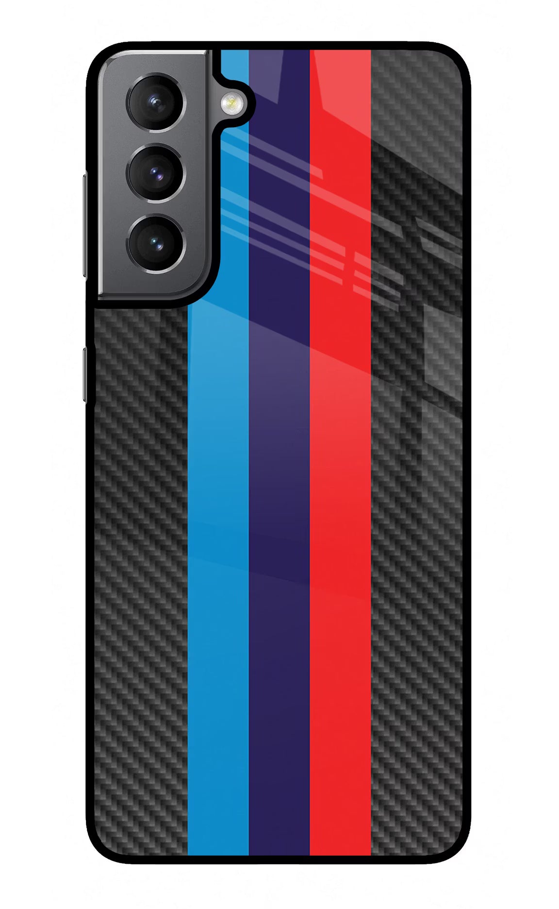 BMW Stripes Pattern Samsung S21 Plus Back Cover - BMW Stripes Pattern Samsung S21 Plus Glass Case Back Cover by Casekaro BMW Stripes Pattern Samsung S21 Plus Glass Case Back Cover by Casekaro