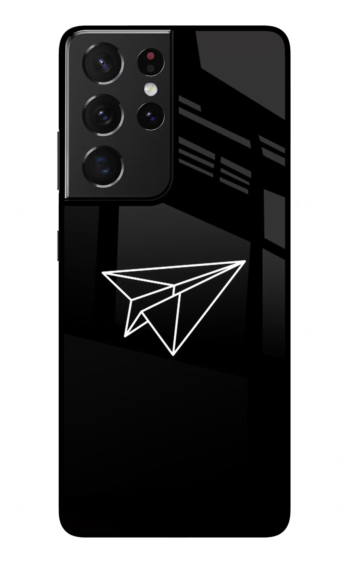 Paper Plane White Samsung S21 Ultra Back Cover - Paper Plane White Samsung S21 Ultra Glass Case Back Cover by Casekaro Paper Plane White Samsung S21 Ultra Glass Case Back Cover by Casekaro