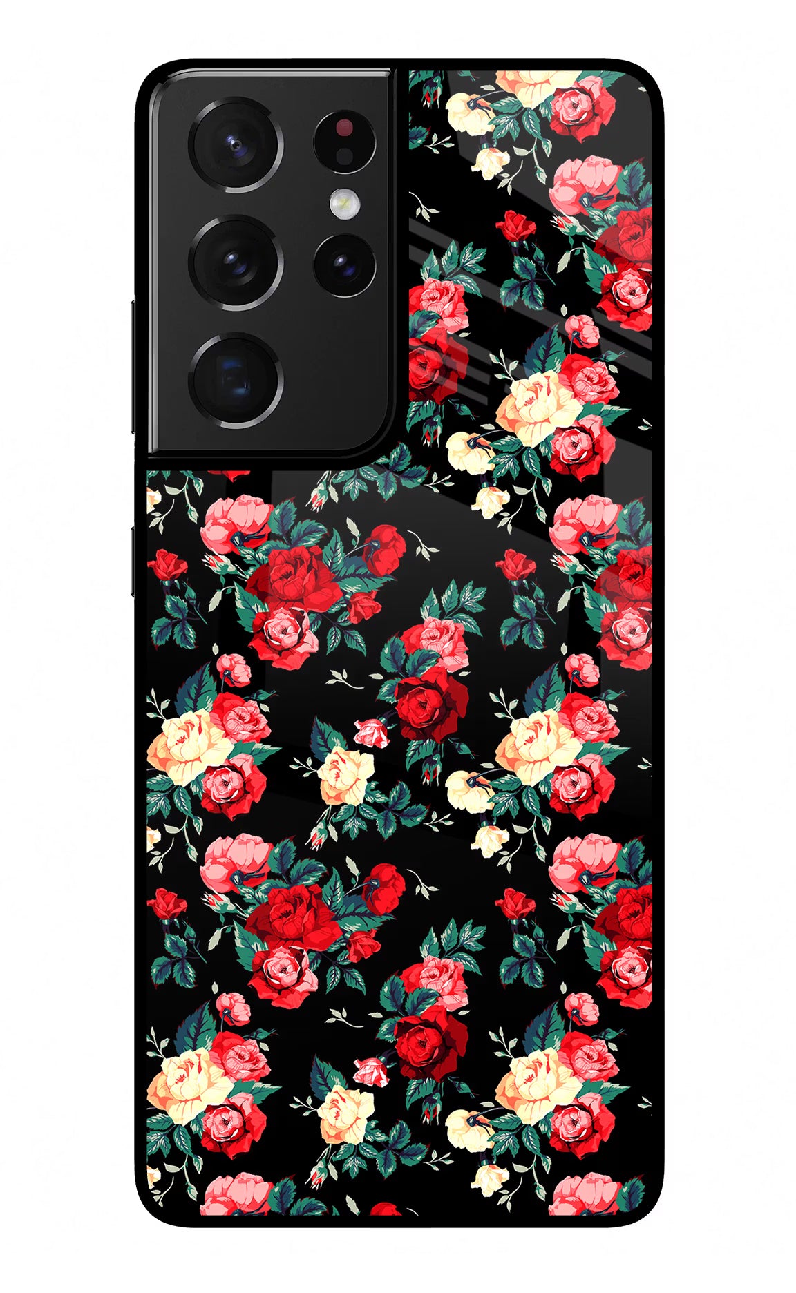 Rose Pattern Samsung S21 Ultra Back Cover - Rose Pattern Samsung S21 Ultra Glass Case Back Cover by Casekaro Rose Pattern Samsung S21 Ultra Glass Case Back Cover by Casekaro