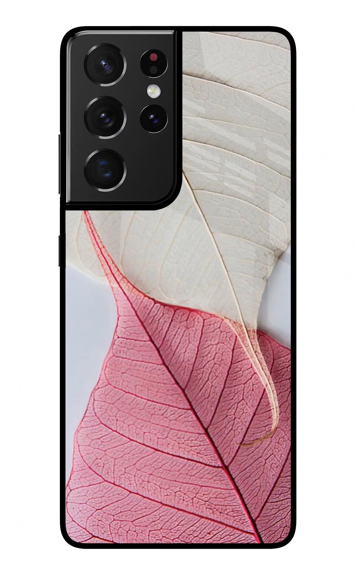 White Pink Leaf Samsung S21 Ultra Glass Case - White Pink Leaf Samsung S21 Ultra Glass Case White Pink Leaf Samsung S21 Ultra Glass Case