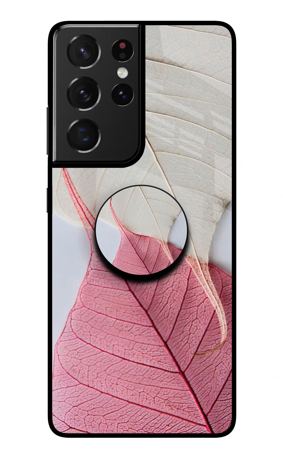 White Pink Leaf Samsung S21 Ultra Glass Case - White Pink Leaf Samsung S21 Ultra Glass Case White Pink Leaf Samsung S21 Ultra Glass Case