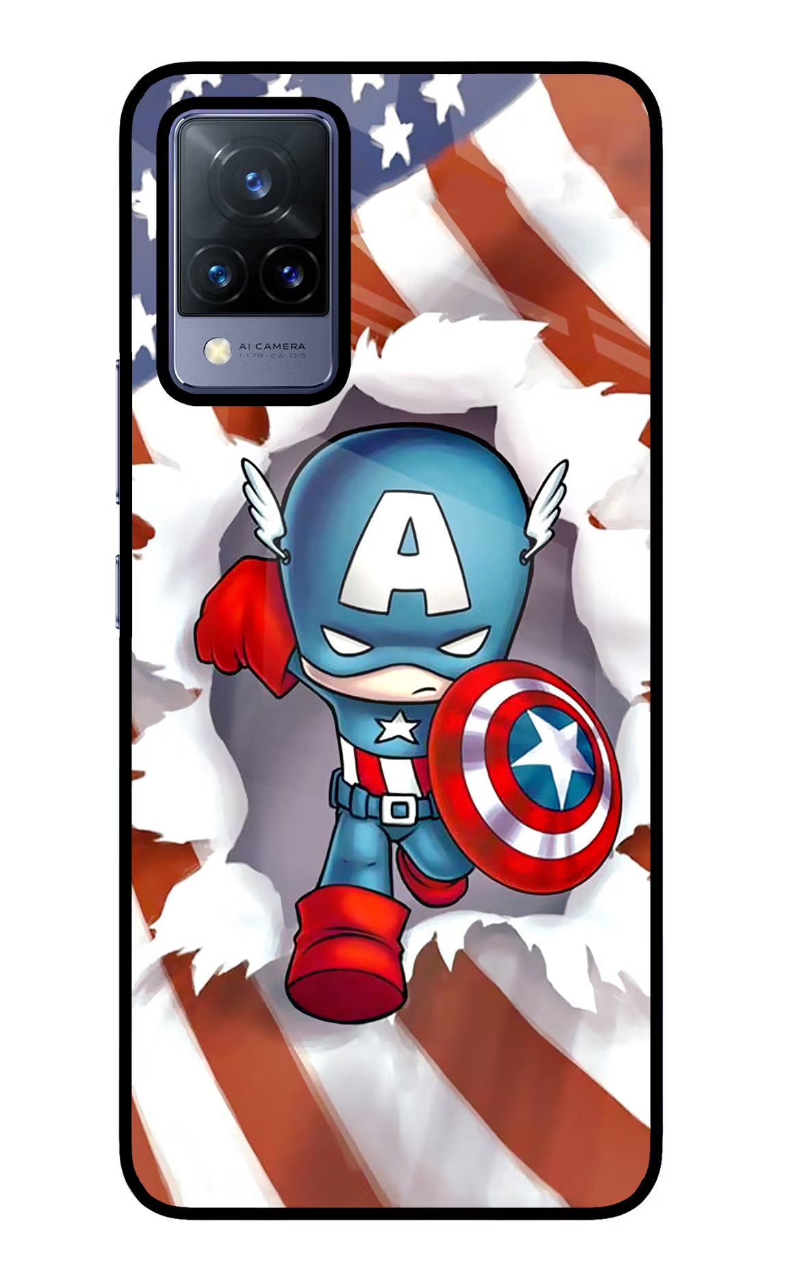 Captain America Vivo V21 Back Cover - Captain America Vivo V21 Glass Case Back Cover by Casekaro Captain America Vivo V21 Glass Case Back Cover by Casekaro
