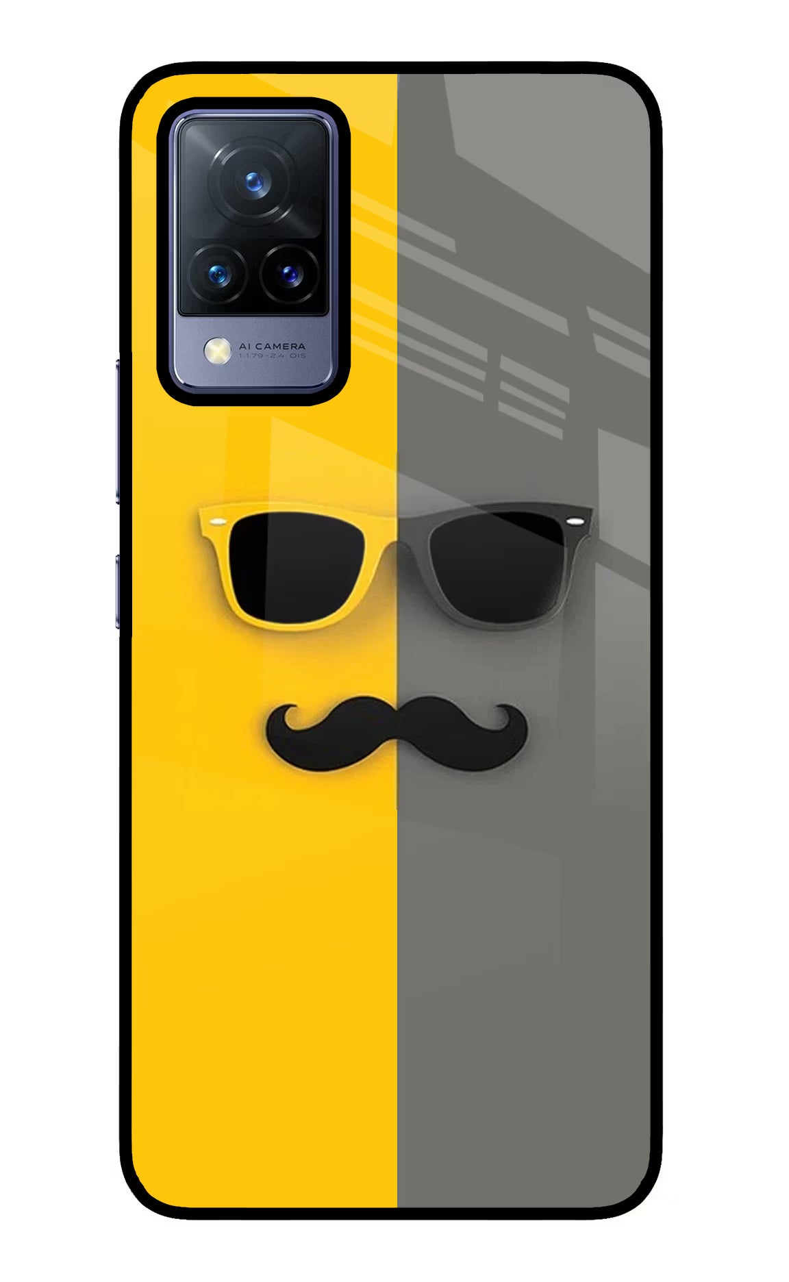 Sunglasses with Mustache Vivo V21 Back Cover - Sunglasses with Mustache Vivo V21 Glass Case Back Cover by Casekaro Sunglasses with Mustache Vivo V21 Glass Case Back Cover by Casekaro
