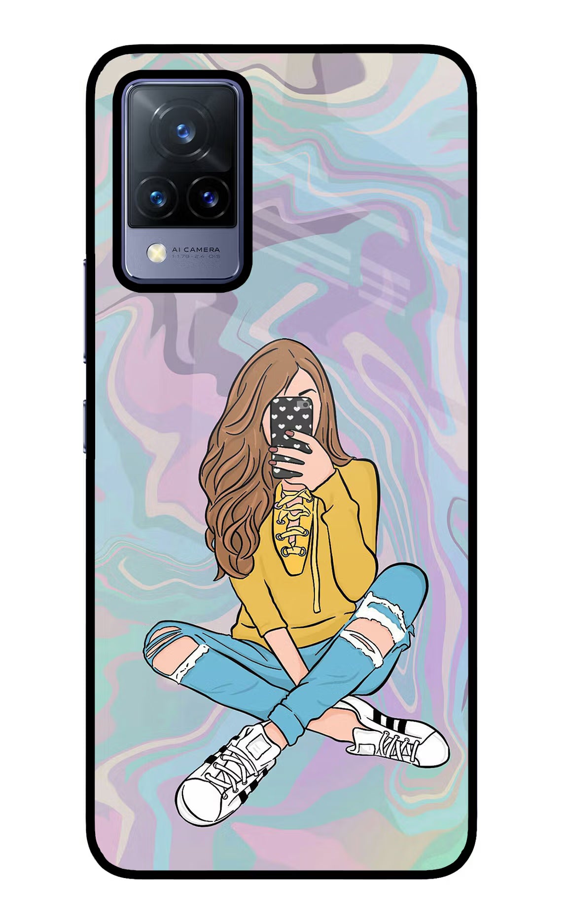 Selfie Girl Vivo V21 Glass Case - Selfie Girl Vivo V21 Glass Case Selfie Girl Vivo V21 Glass Case