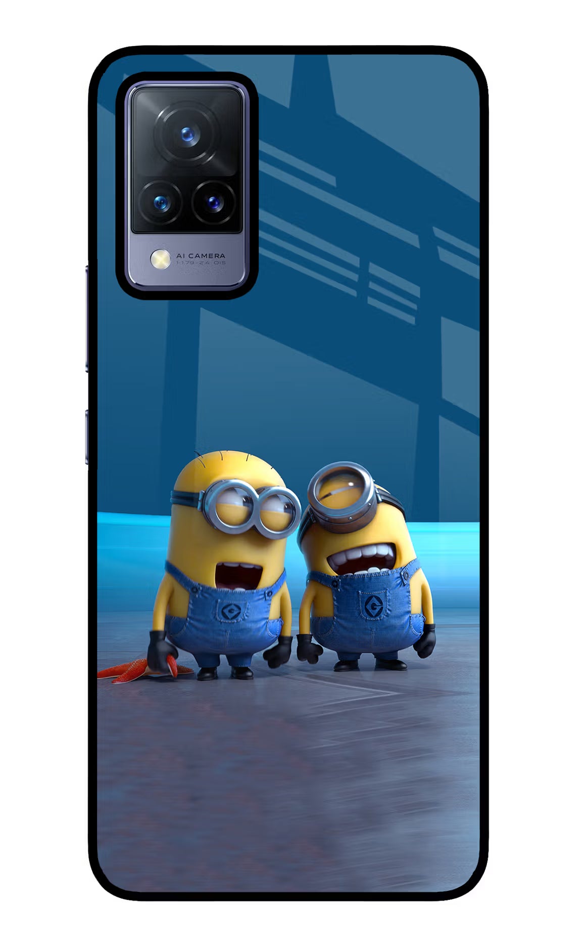 Minion Laughing Vivo V21 Back Cover - Minion Laughing Vivo V21 Glass Case Back Cover by Casekaro Minion Laughing Vivo V21 Glass Case Back Cover by Casekaro