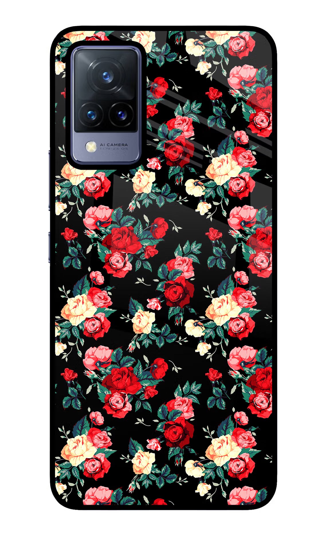 Rose Pattern Vivo V21 Back Cover - Rose Pattern Vivo V21 Glass Case Back Cover by Casekaro Rose Pattern Vivo V21 Glass Case Back Cover by Casekaro