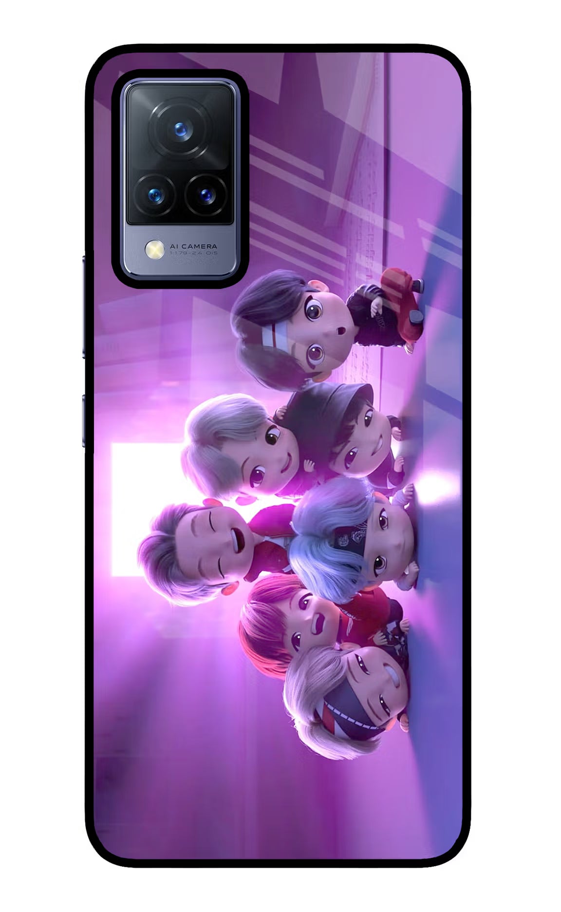 BTS Chibi Vivo V21 Back Cover - BTS Chibi Vivo V21 Glass Case Back Cover by Casekaro BTS Chibi Vivo V21 Glass Case Back Cover by Casekaro