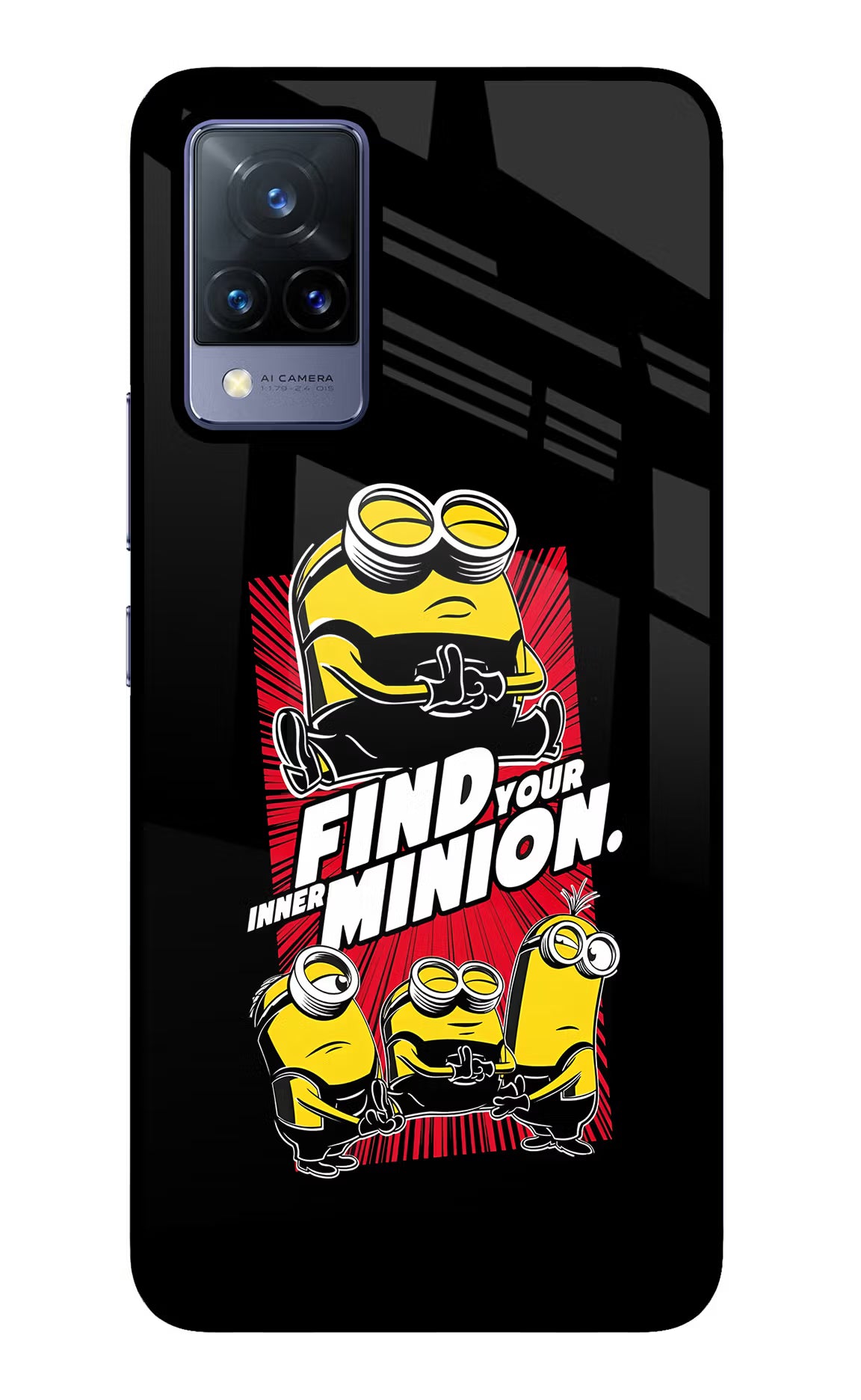 Find your inner Minion Vivo V21 Back Cover - Find your inner Minion Vivo V21 Glass Case Back Cover by Casekaro Find your inner Minion Vivo V21 Glass Case Back Cover by Casekaro