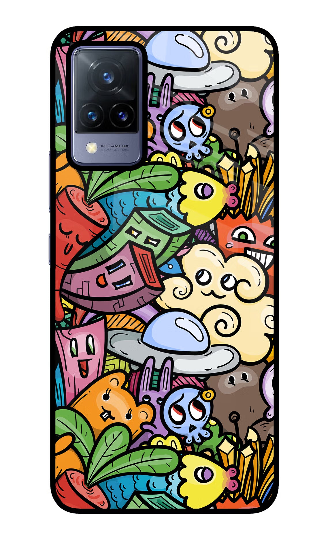 Veggie Doodle Vivo V21 Glass Case - Veggie Doodle Vivo V21 Glass Case Veggie Doodle Vivo V21 Glass Case