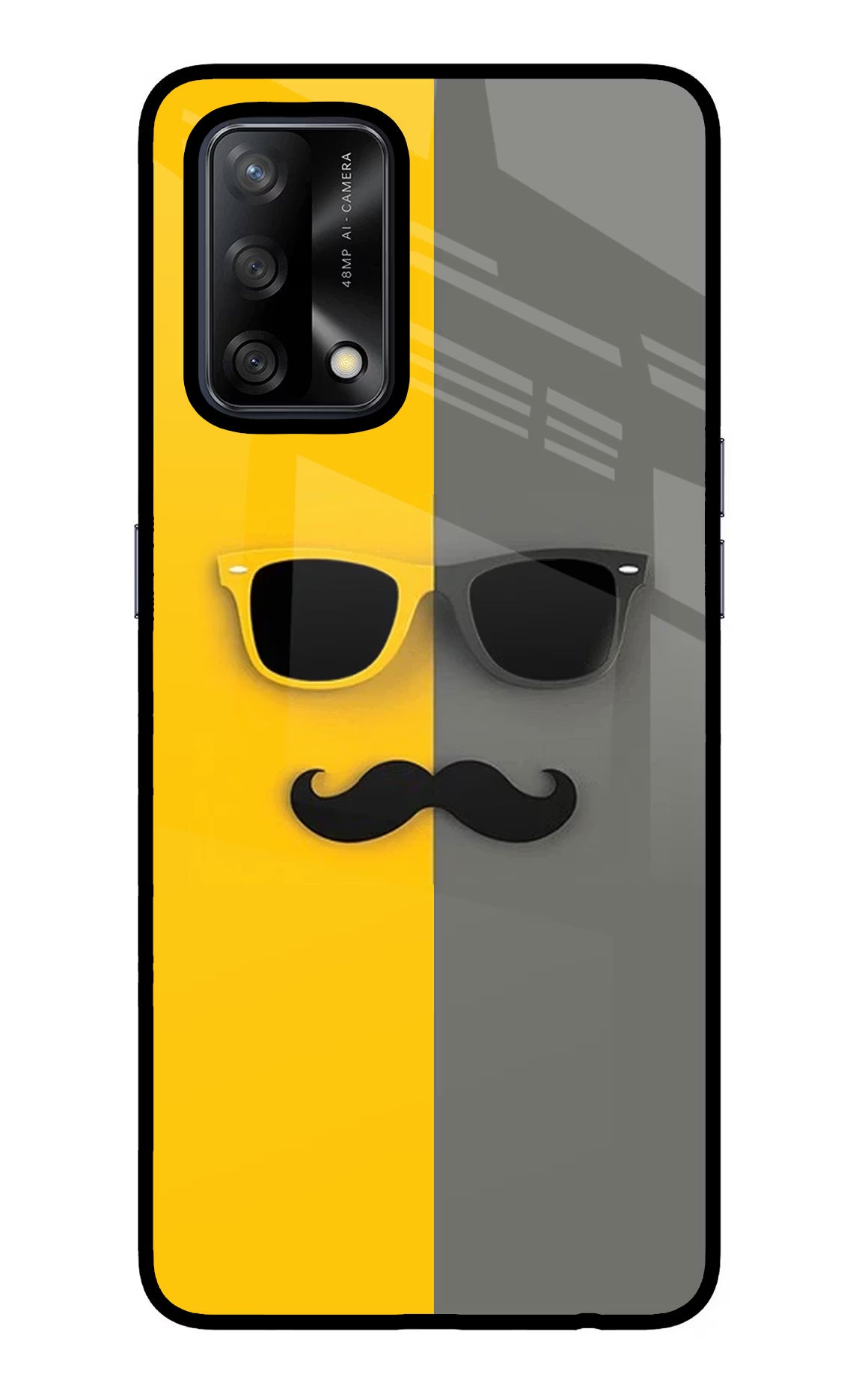 Sunglasses with Mustache Oppo F19/F19s Back Cover - Sunglasses with Mustache Oppo F19/F19s Glass Case Back Cover by Casekaro Sunglasses with Mustache Oppo F19/F19s Glass Case Back Cover by Casekaro