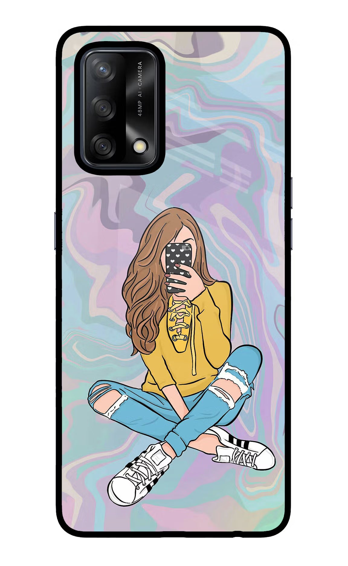 Selfie Girl Oppo F19/F19s Back Cover - Selfie Girl Oppo F19/F19s Glass Case Back Cover by Casekaro Selfie Girl Oppo F19/F19s Glass Case Back Cover by Casekaro