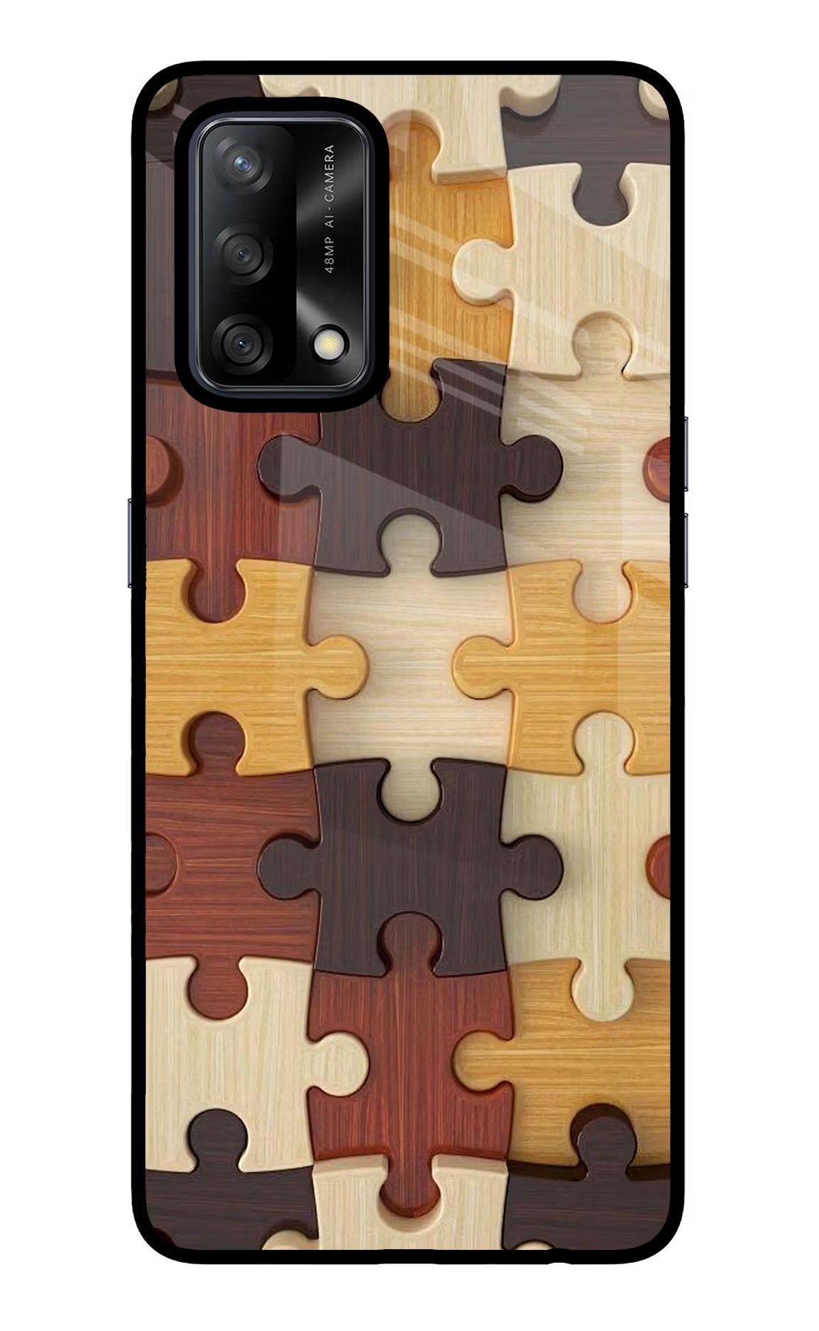 Wooden Puzzle Oppo F19/F19s Back Cover - Wooden Puzzle Oppo F19/F19s Glass Case Back Cover by Casekaro Wooden Puzzle Oppo F19/F19s Glass Case Back Cover by Casekaro