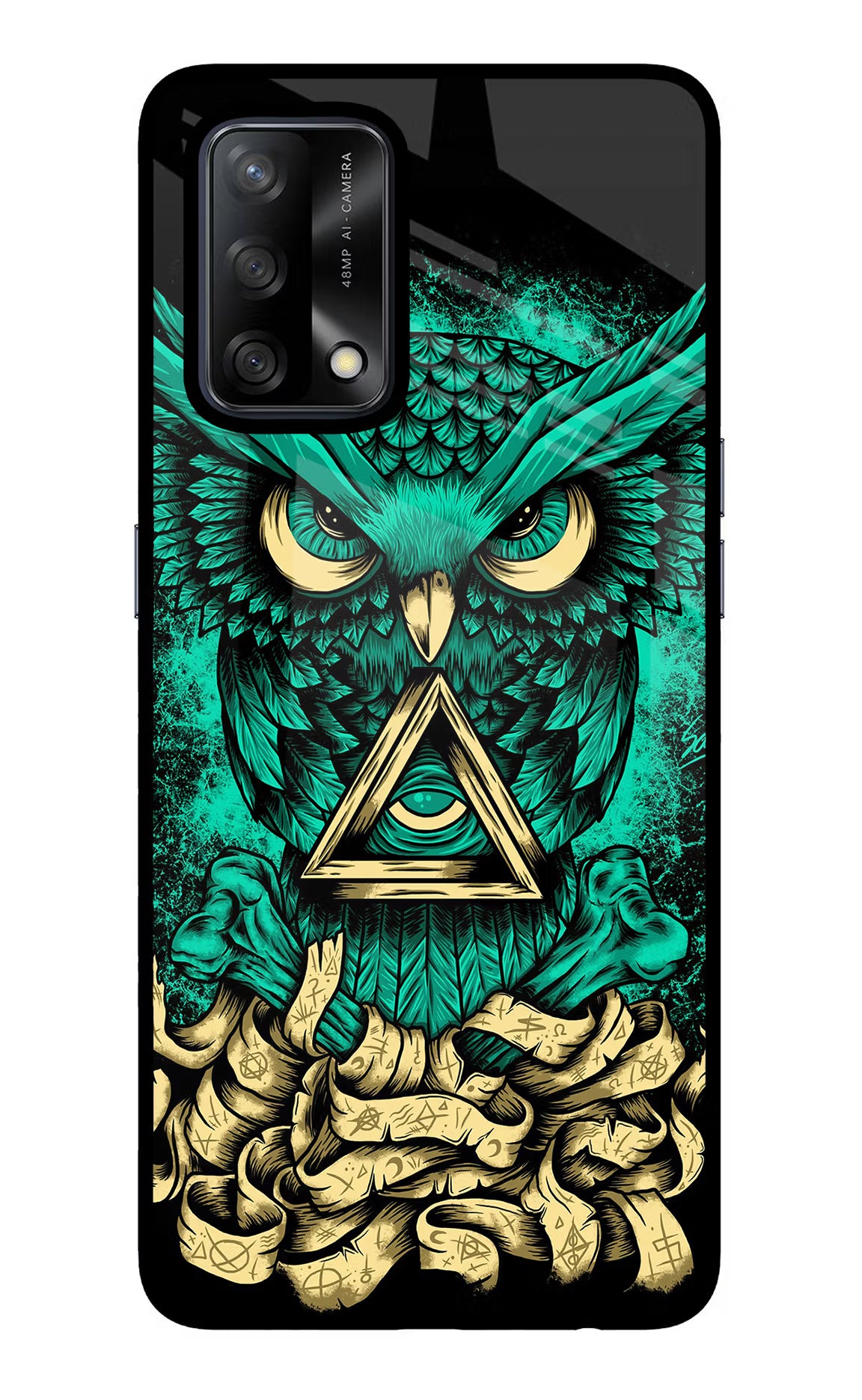 Green Owl Oppo F19/F19s Back Cover - Green Owl Oppo F19/F19s Glass Case Back Cover by Casekaro Green Owl Oppo F19/F19s Glass Case Back Cover by Casekaro