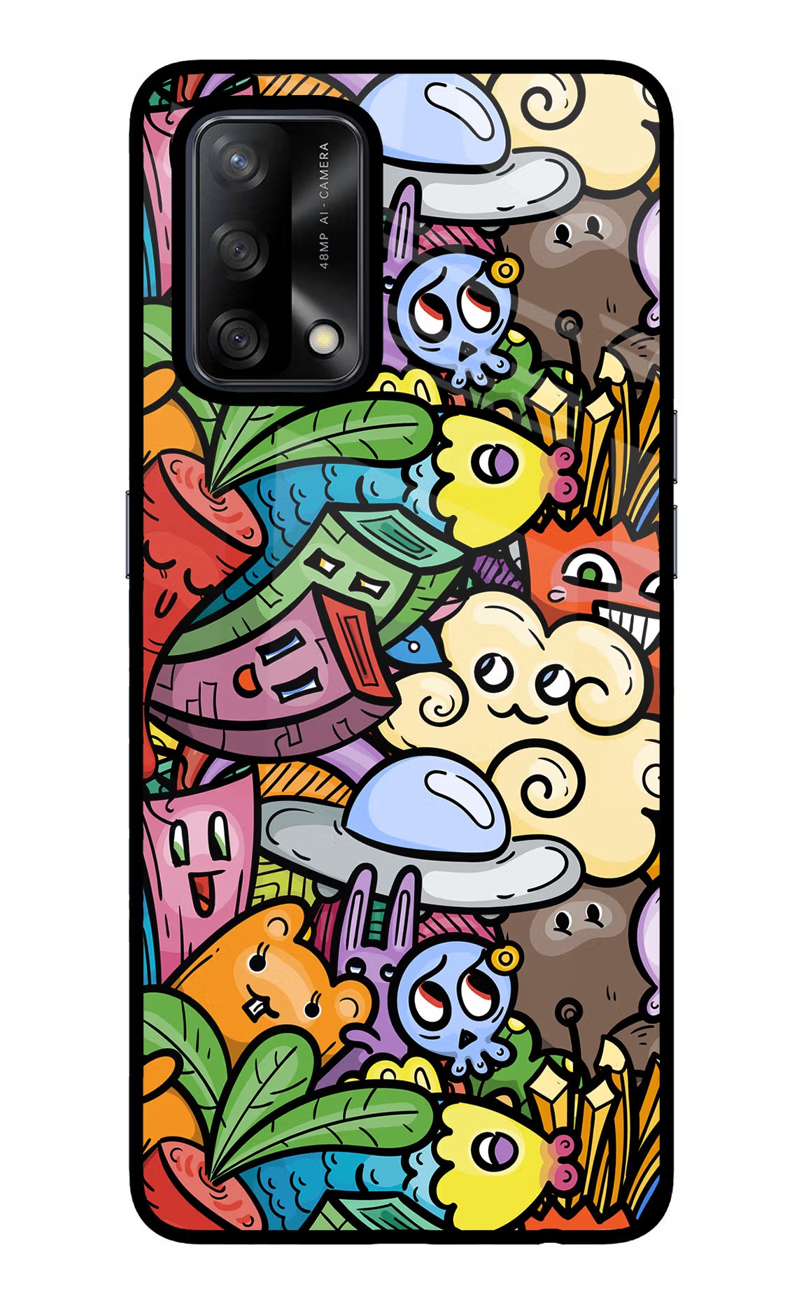 Veggie Doodle Oppo F19/F19s Back Cover - Veggie Doodle Oppo F19/F19s Glass Case Back Cover by Casekaro Veggie Doodle Oppo F19/F19s Glass Case Back Cover by Casekaro
