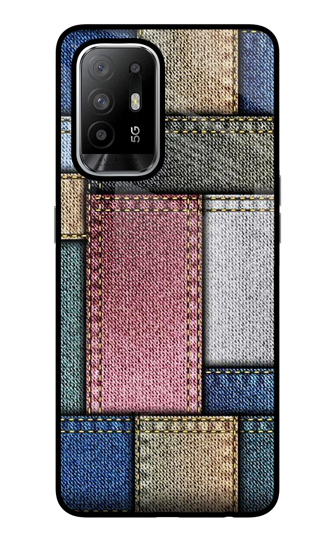 Multicolor Jeans Oppo F19 Pro+ Back Cover - Multicolor Jeans Oppo F19 Pro+ Glass Case Back Cover by Casekaro Multicolor Jeans Oppo F19 Pro+ Glass Case Back Cover by Casekaro
