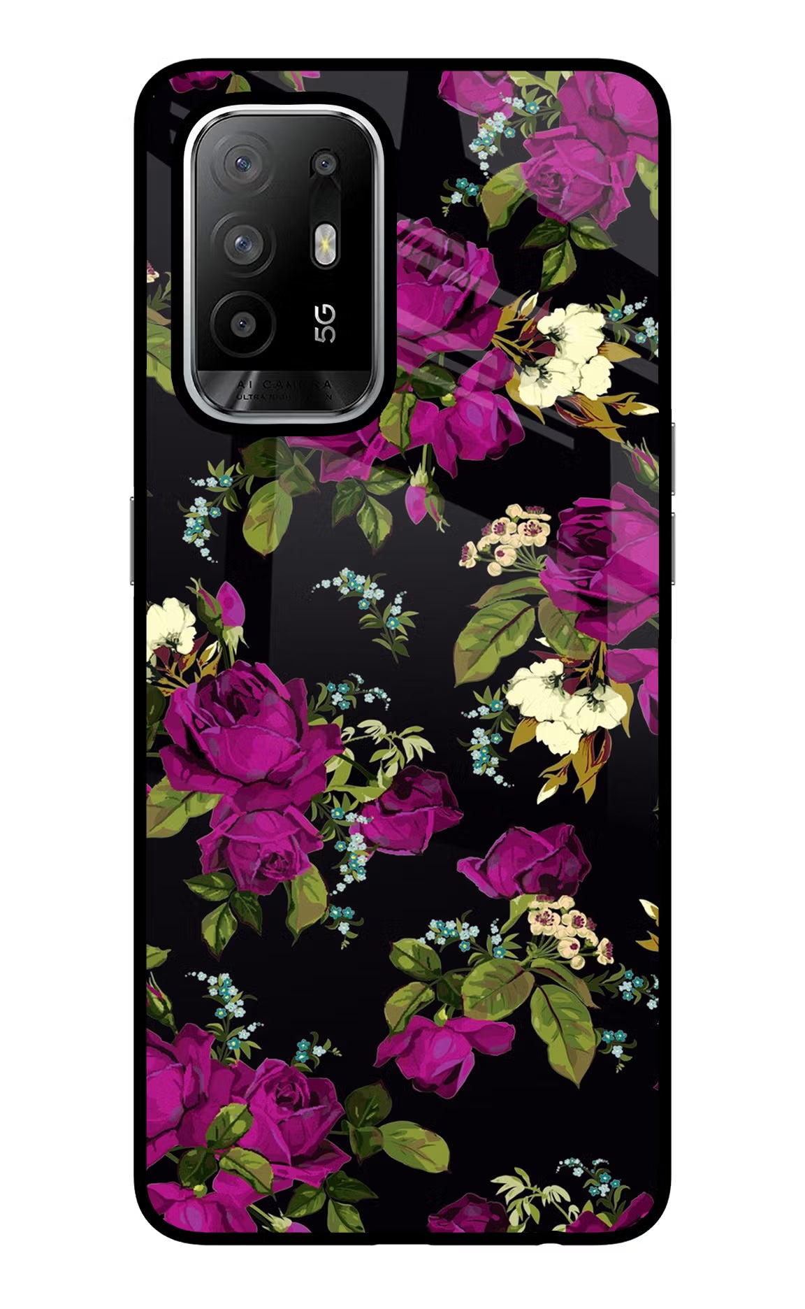 Flowers Oppo F19 Pro+ Back Cover - Flowers Oppo F19 Pro+ Glass Case Back Cover by Casekaro Flowers Oppo F19 Pro+ Glass Case Back Cover by Casekaro