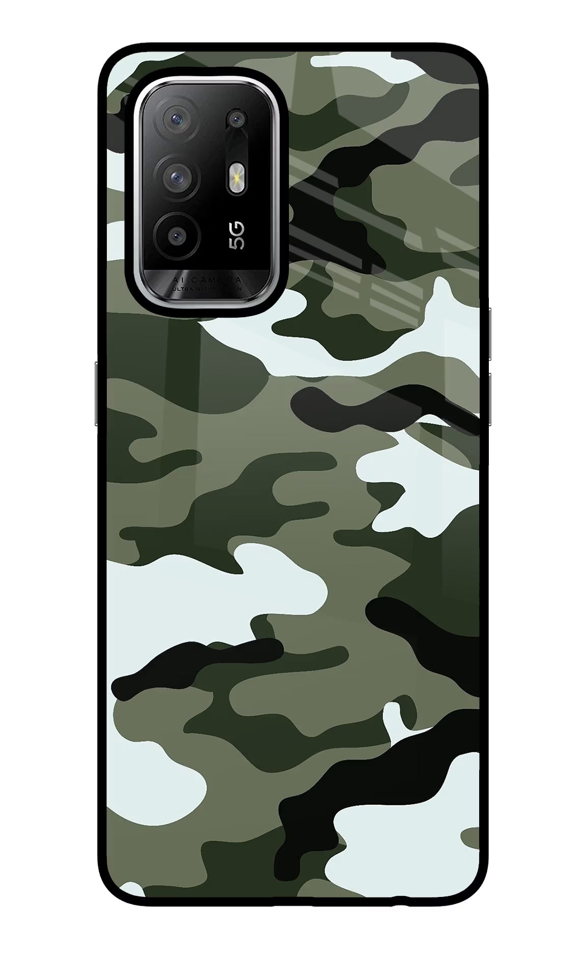 Camouflage Oppo F19 Pro+ Back Cover - Camouflage Oppo F19 Pro+ Glass Case Back Cover by Casekaro Camouflage Oppo F19 Pro+ Glass Case Back Cover by Casekaro