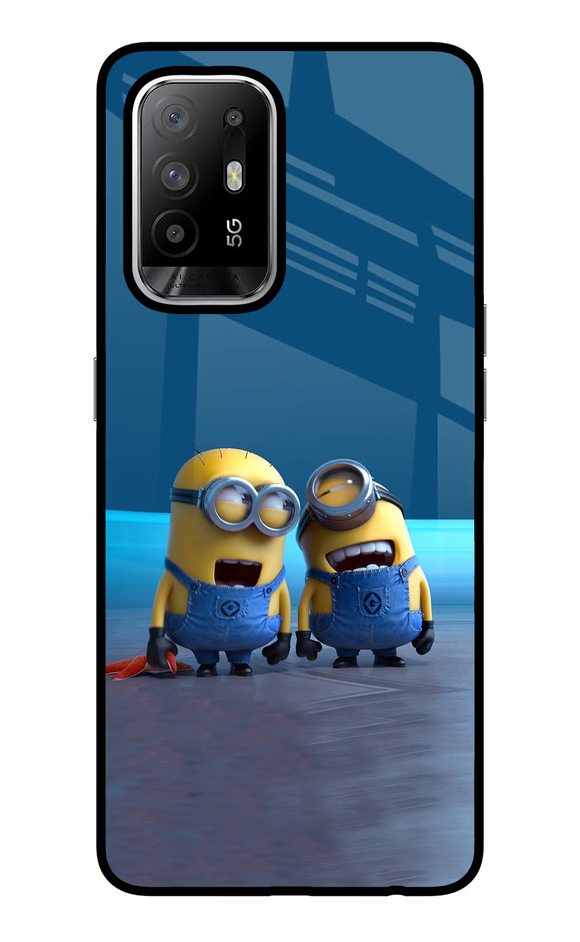 Minion Laughing Oppo F19 Pro+ Back Cover - Minion Laughing Oppo F19 Pro+ Glass Case Back Cover by Casekaro Minion Laughing Oppo F19 Pro+ Glass Case Back Cover by Casekaro