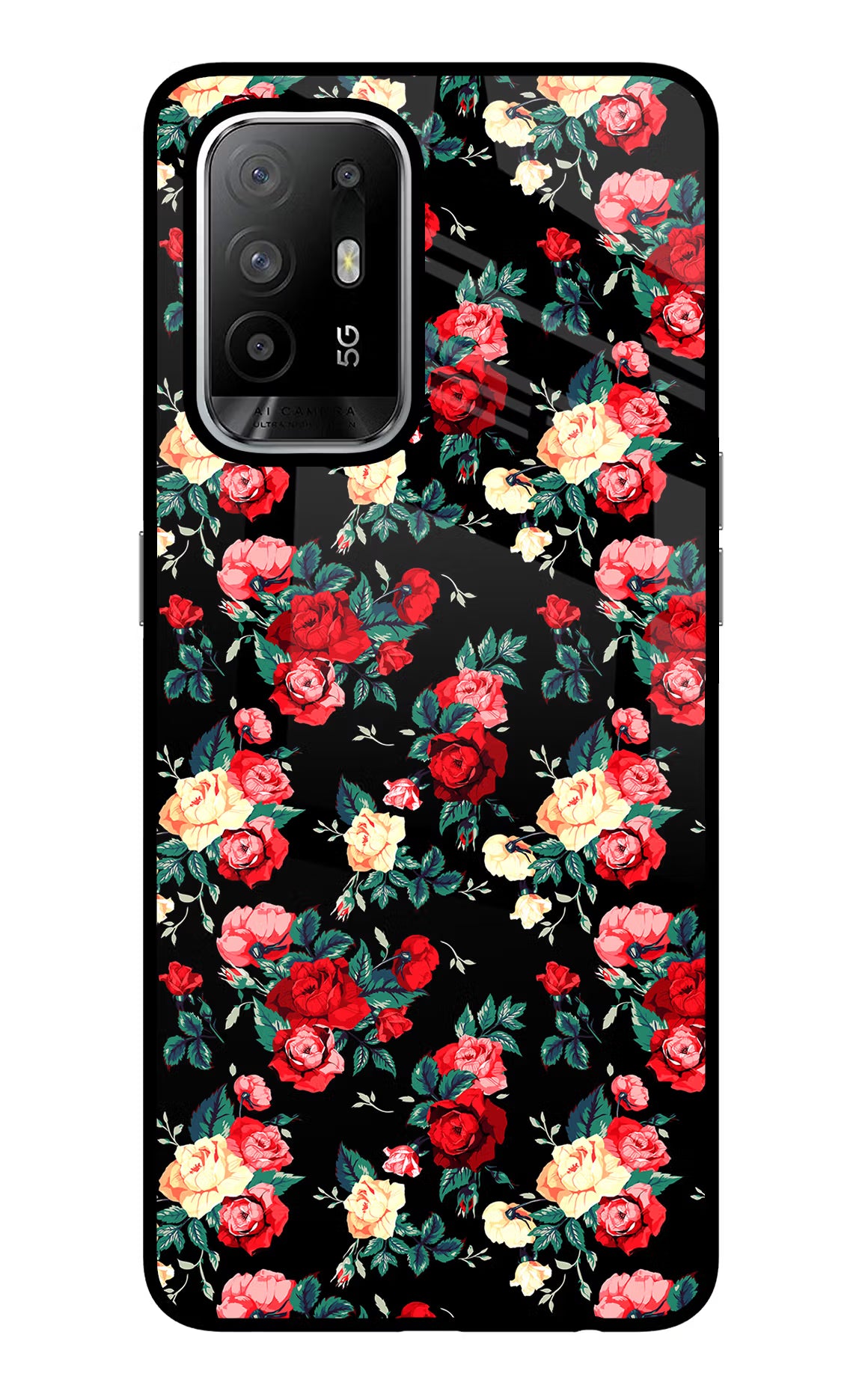 Rose Pattern Oppo F19 Pro+ Glass Case - Rose Pattern Oppo F19 Pro+ Glass Case Rose Pattern Oppo F19 Pro+ Glass Case