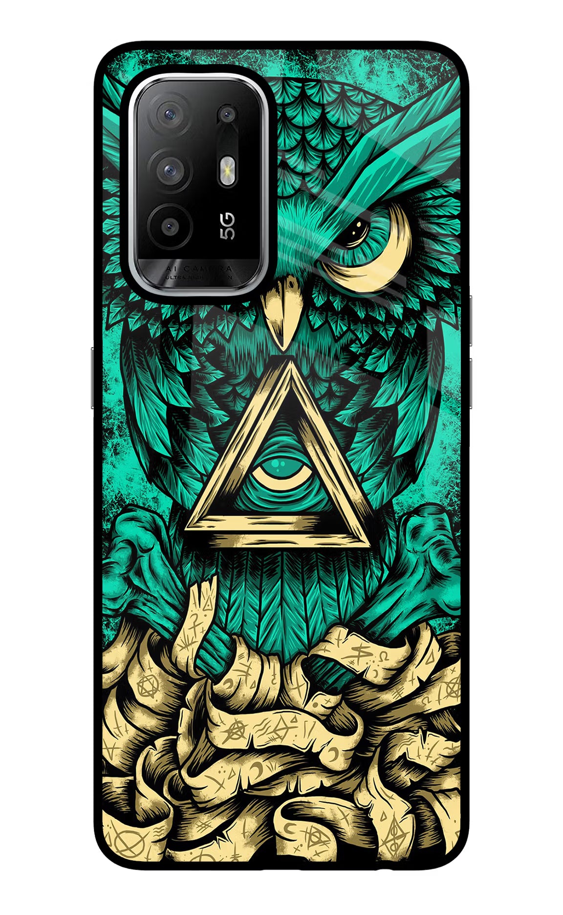 Green Owl Oppo F19 Pro+ Glass Case - Green Owl Oppo F19 Pro+ Glass Case Green Owl Oppo F19 Pro+ Glass Case