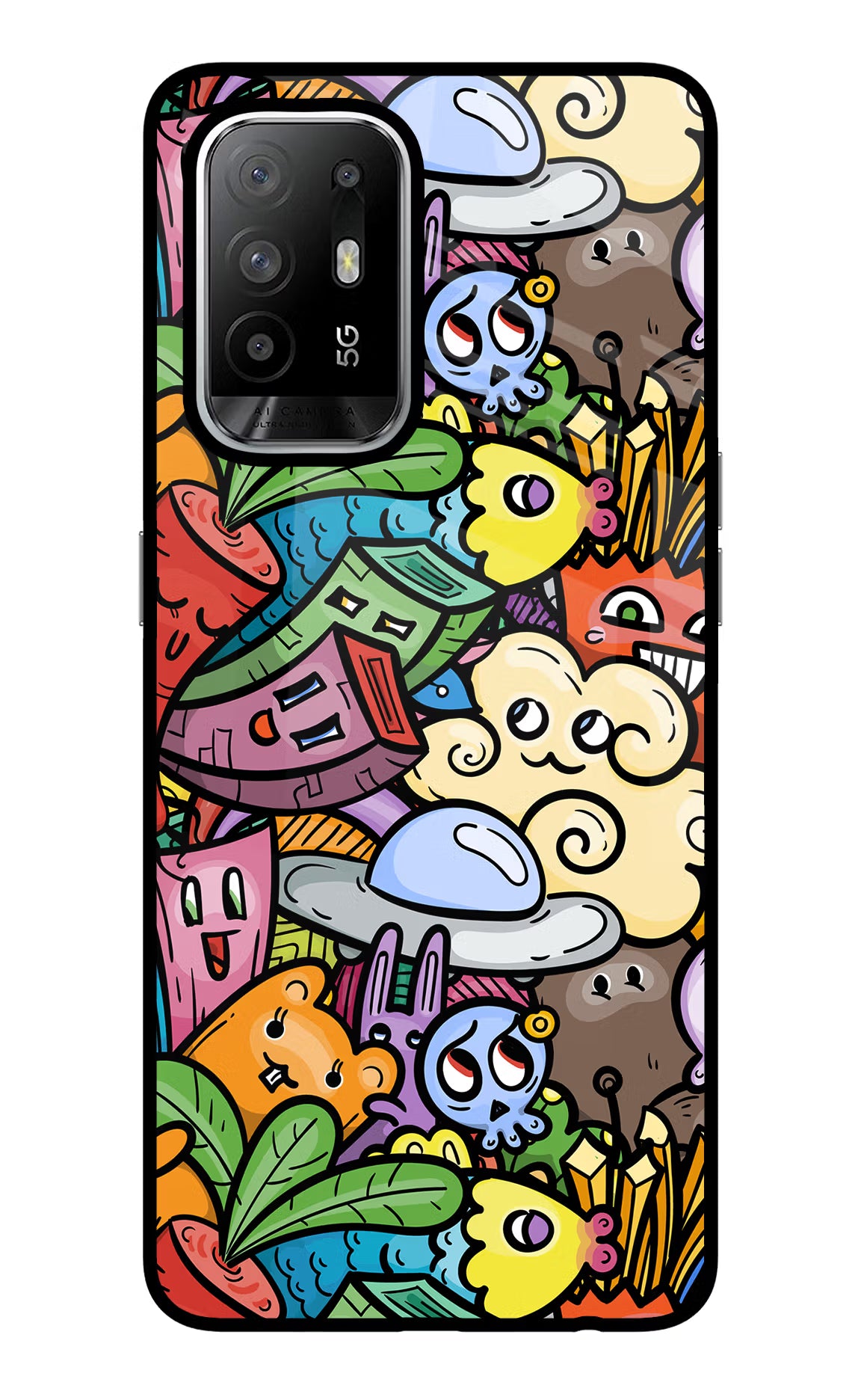 Veggie Doodle Oppo F19 Pro+ Back Cover - Veggie Doodle Oppo F19 Pro+ Glass Case Back Cover by Casekaro Veggie Doodle Oppo F19 Pro+ Glass Case Back Cover by Casekaro