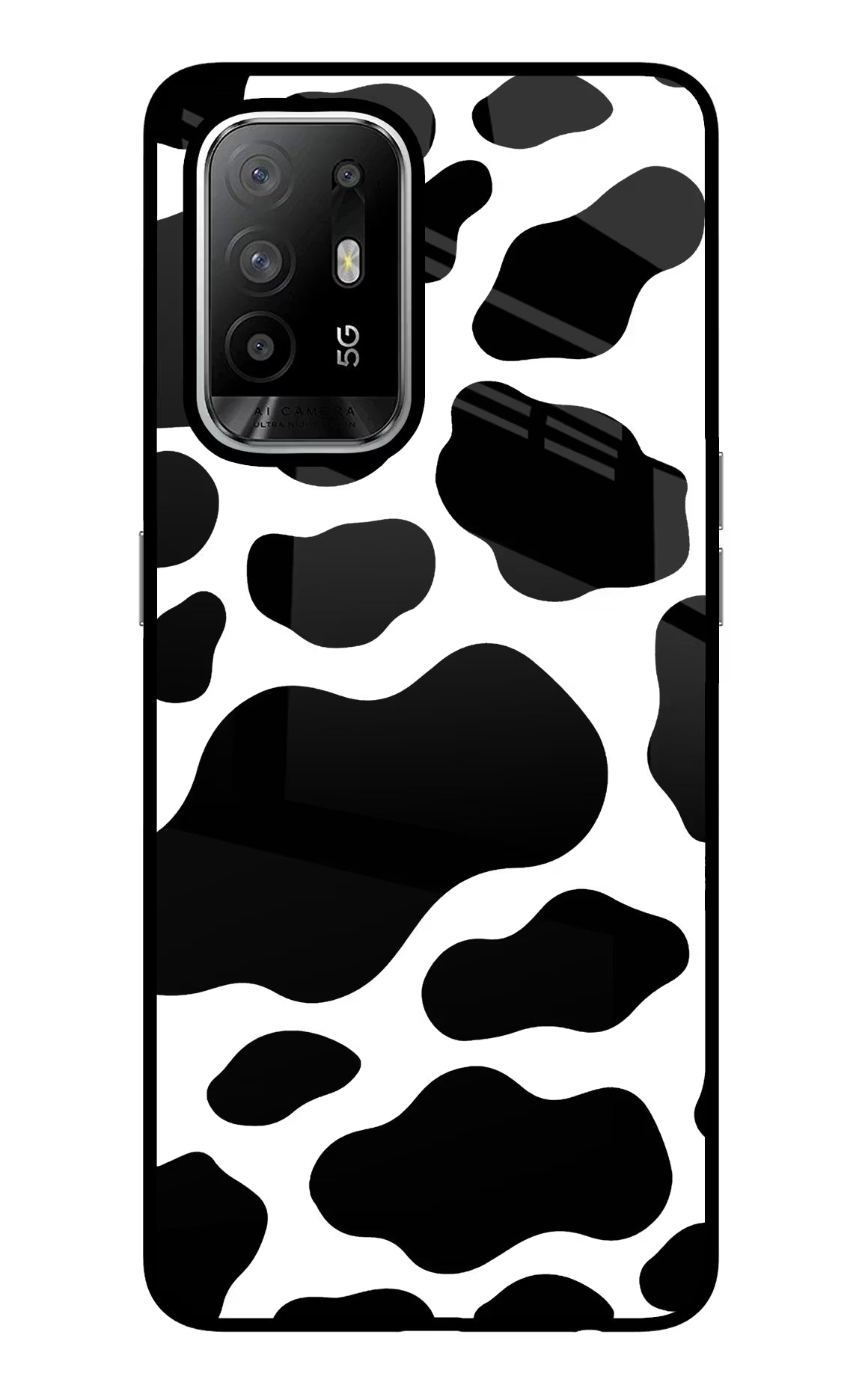 Cow Spots Oppo F19 Pro+ Back Cover - Cow Spots Oppo F19 Pro+ Glass Case Back Cover by Casekaro Cow Spots Oppo F19 Pro+ Glass Case Back Cover by Casekaro