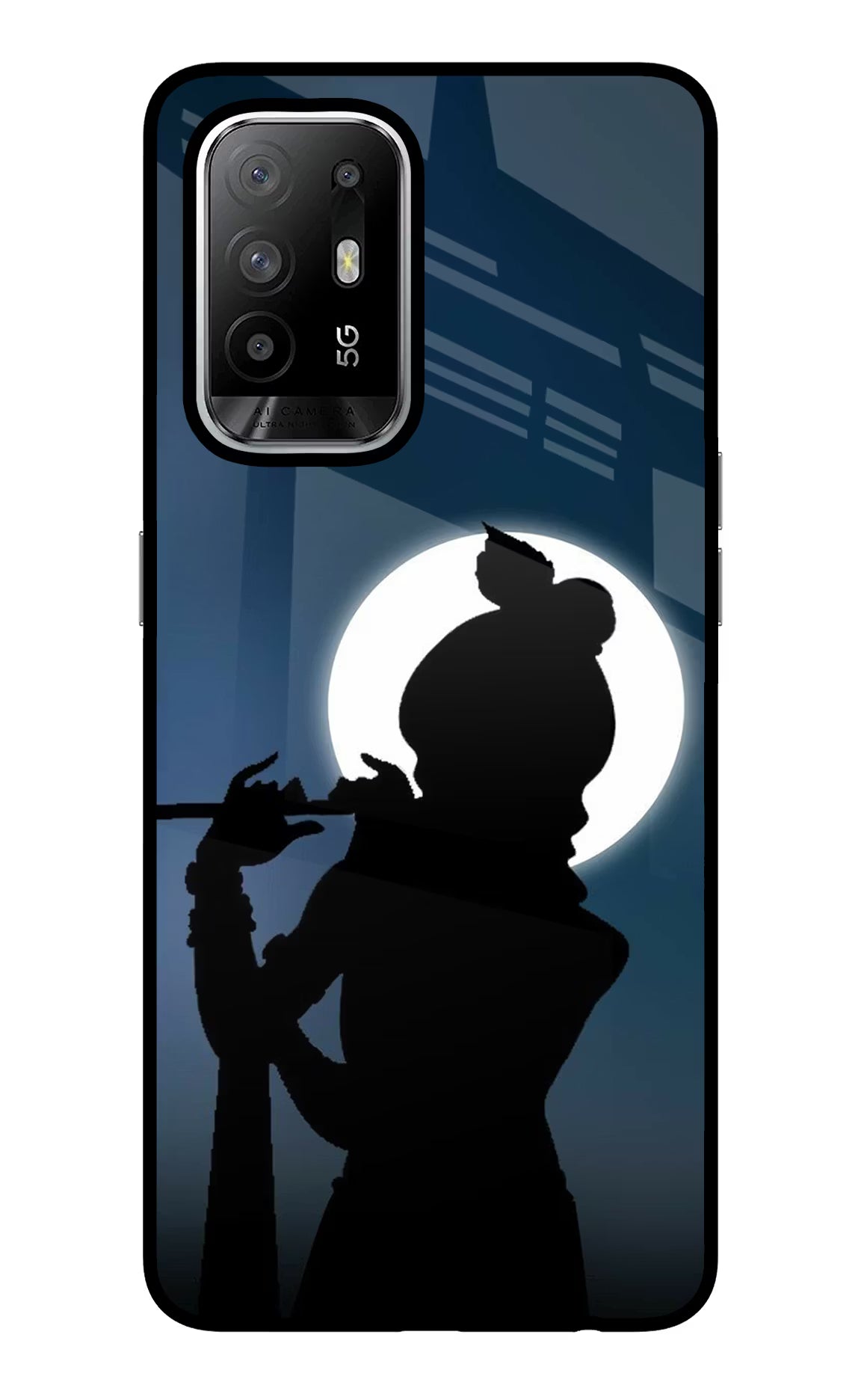 Shri Krishna Silhouette Oppo F19 Pro+ Back Cover - Shri Krishna Silhouette Oppo F19 Pro+ Glass Case Back Cover by Casekaro Shri Krishna Silhouette Oppo F19 Pro+ Glass Case Back Cover by Casekaro