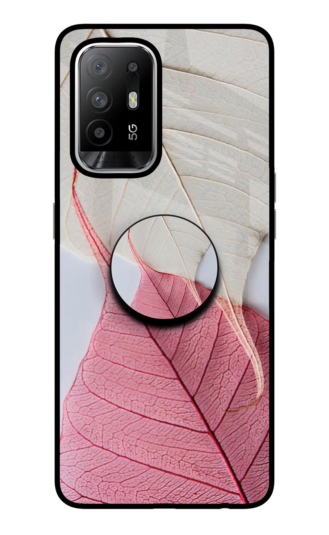 White Pink Leaf Oppo F19 Pro+ Pop Case - White Pink Leaf Oppo F19 Pro+ Pop Case by Casekaro White Pink Leaf Oppo F19 Pro+ Pop Case by Casekaro