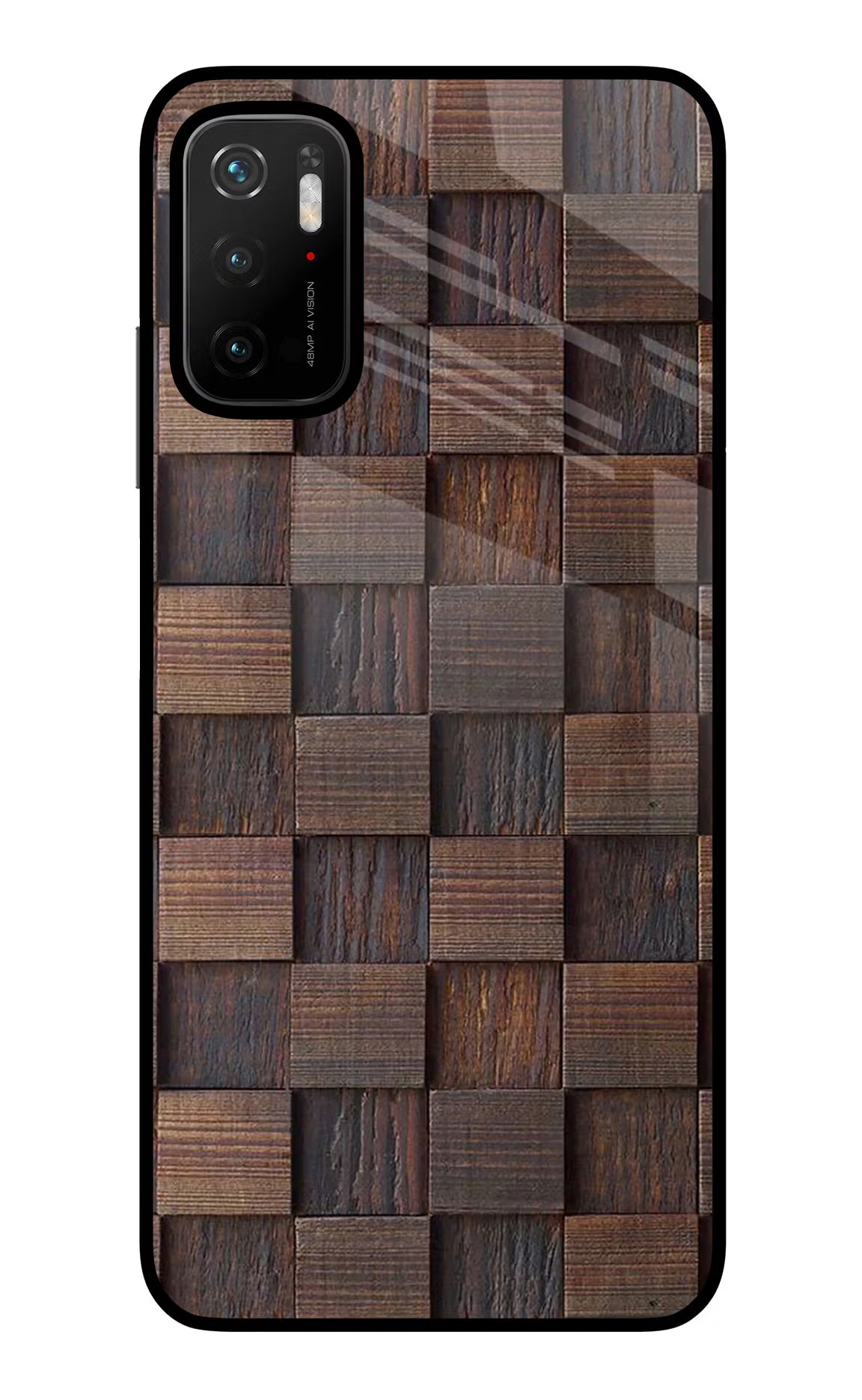 Wooden Cube Design Poco M3 Pro 5G Glass Case - Wooden Cube Design Poco M3 Pro 5G Glass Case Wooden Cube Design Poco M3 Pro 5G Glass Case