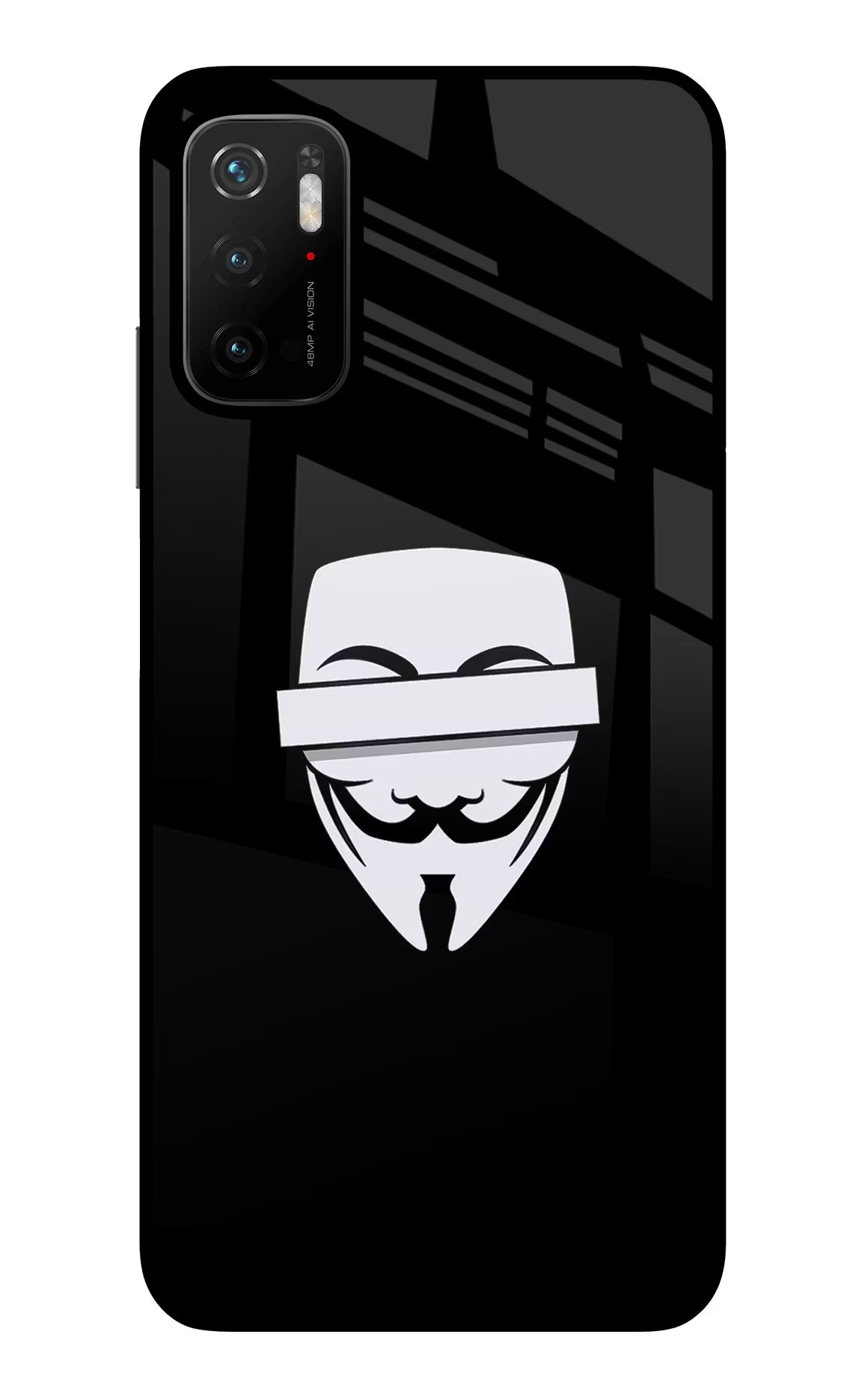 Anonymous Face Poco M3 Pro 5G Back Cover - Anonymous Face Poco M3 Pro 5G Glass Case Back Cover by Casekaro Anonymous Face Poco M3 Pro 5G Glass Case Back Cover by Casekaro