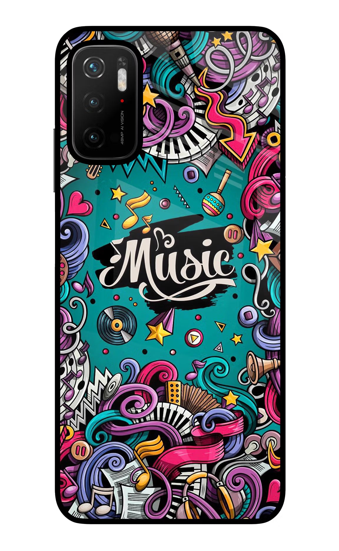Music Graffiti Poco M3 Pro 5G Glass Case - Music Graffiti Poco M3 Pro 5G Glass Case Music Graffiti Poco M3 Pro 5G Glass Case