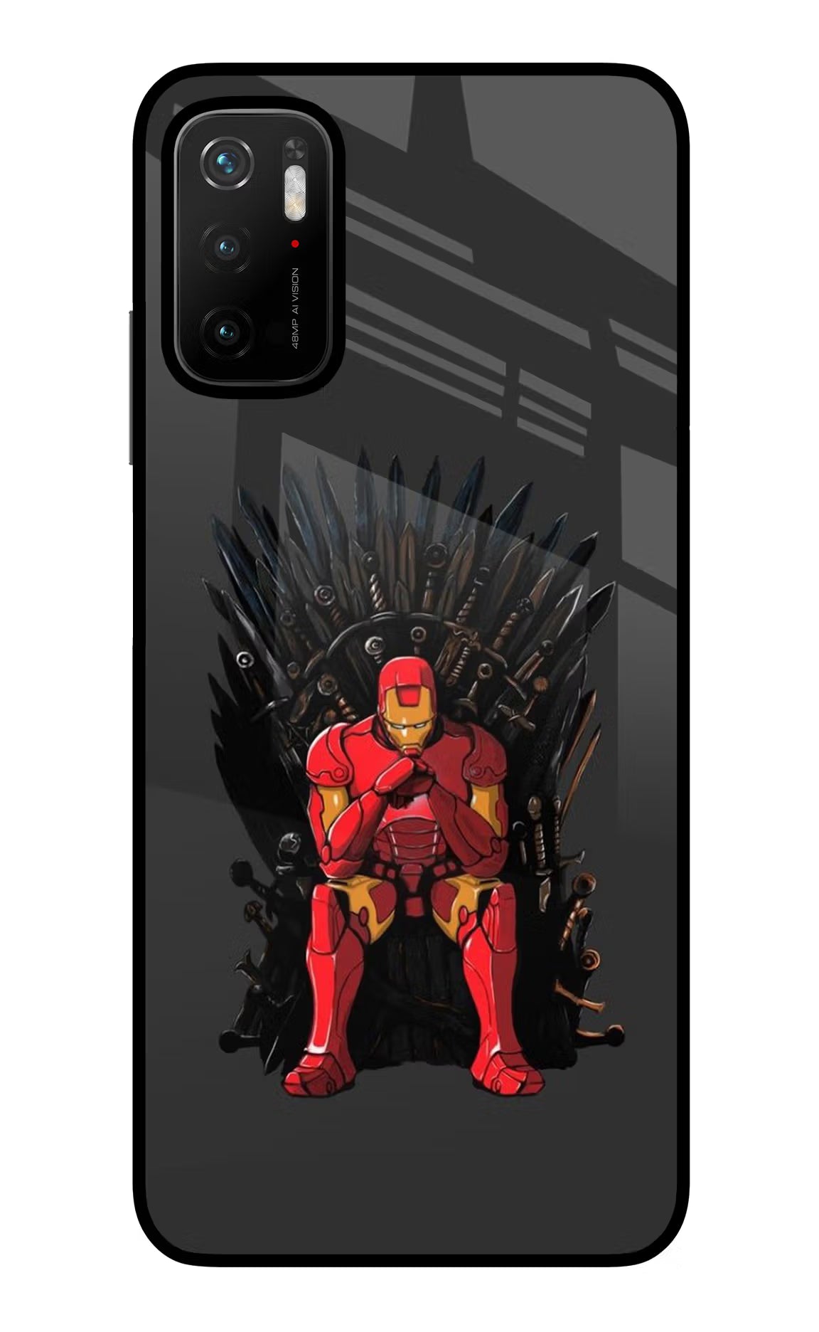 Ironman Throne Poco M3 Pro 5G Back Cover - Ironman Throne Poco M3 Pro 5G Glass Case Back Cover by Casekaro Ironman Throne Poco M3 Pro 5G Glass Case Back Cover by Casekaro