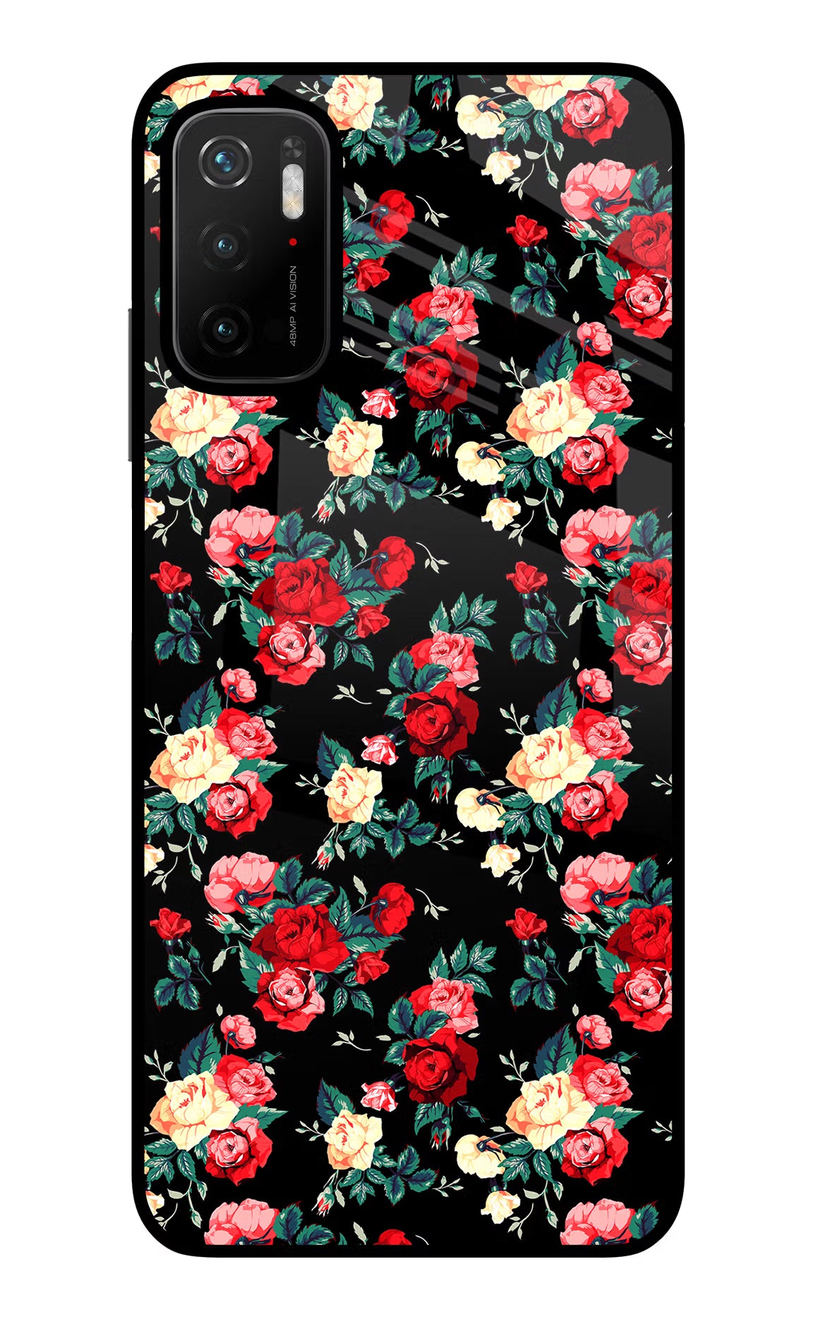 Rose Pattern Poco M3 Pro 5G Glass Case - Rose Pattern Poco M3 Pro 5G Glass Case Rose Pattern Poco M3 Pro 5G Glass Case