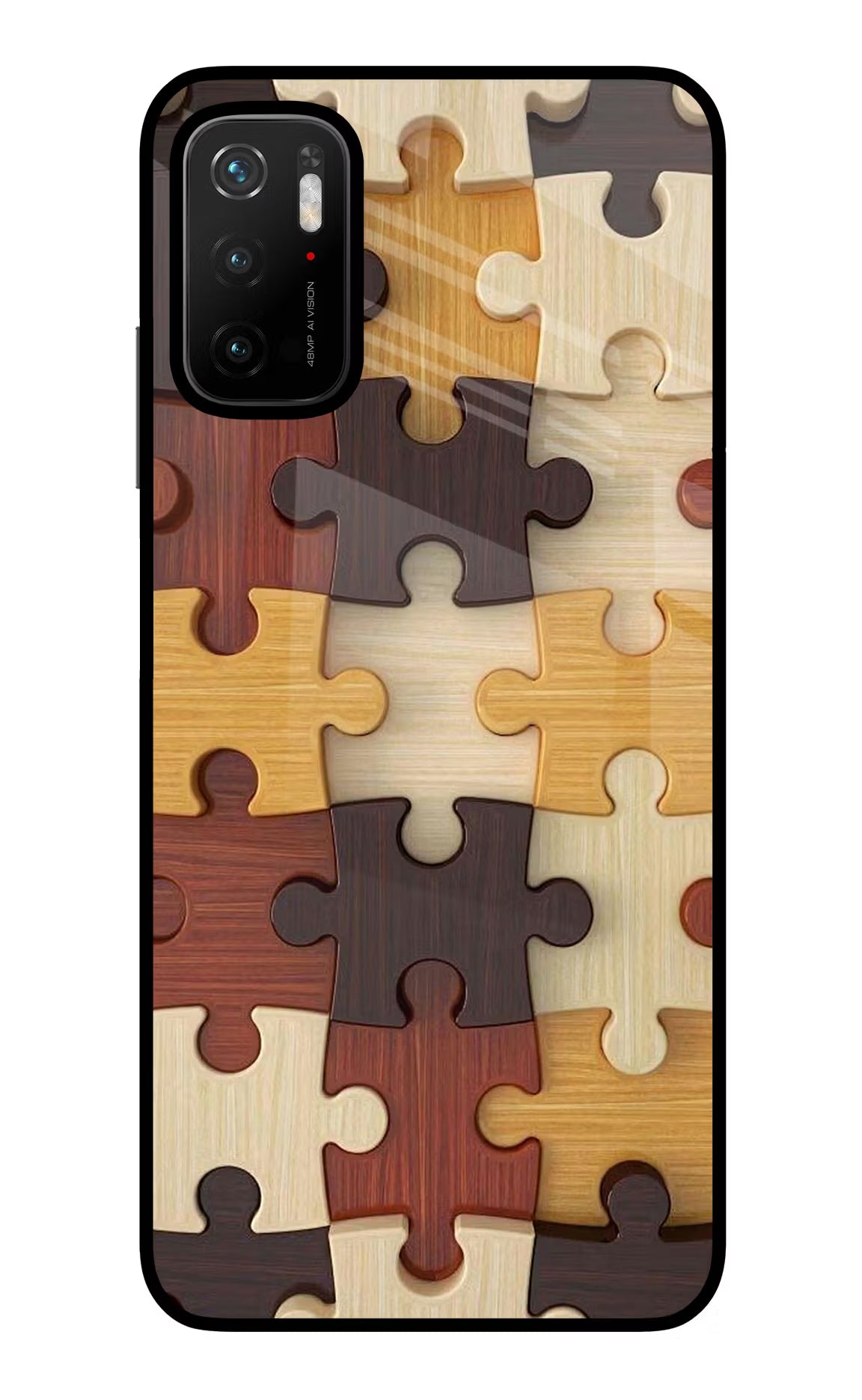 Wooden Puzzle Poco M3 Pro 5G Back Cover - Wooden Puzzle Poco M3 Pro 5G Glass Case Back Cover by Casekaro Wooden Puzzle Poco M3 Pro 5G Glass Case Back Cover by Casekaro