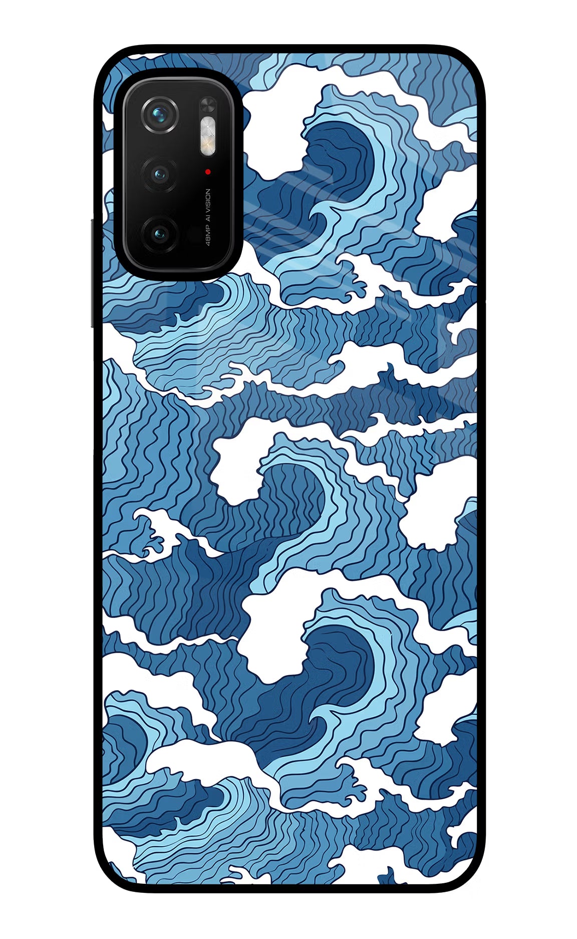 Blue Waves Poco M3 Pro 5G Back Cover - Blue Waves Poco M3 Pro 5G Glass Case Back Cover by Casekaro Blue Waves Poco M3 Pro 5G Glass Case Back Cover by Casekaro