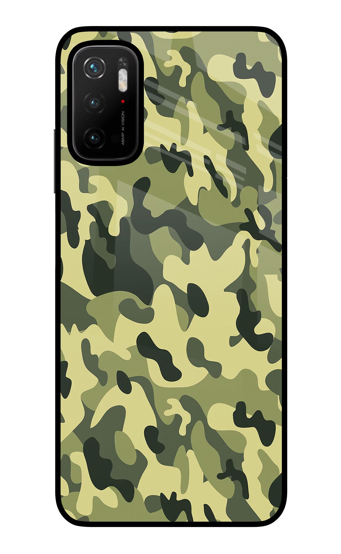 Camouflage Poco M3 Pro 5G Back Cover - Camouflage Poco M3 Pro 5G Glass Case Back Cover by Casekaro Camouflage Poco M3 Pro 5G Glass Case Back Cover by Casekaro