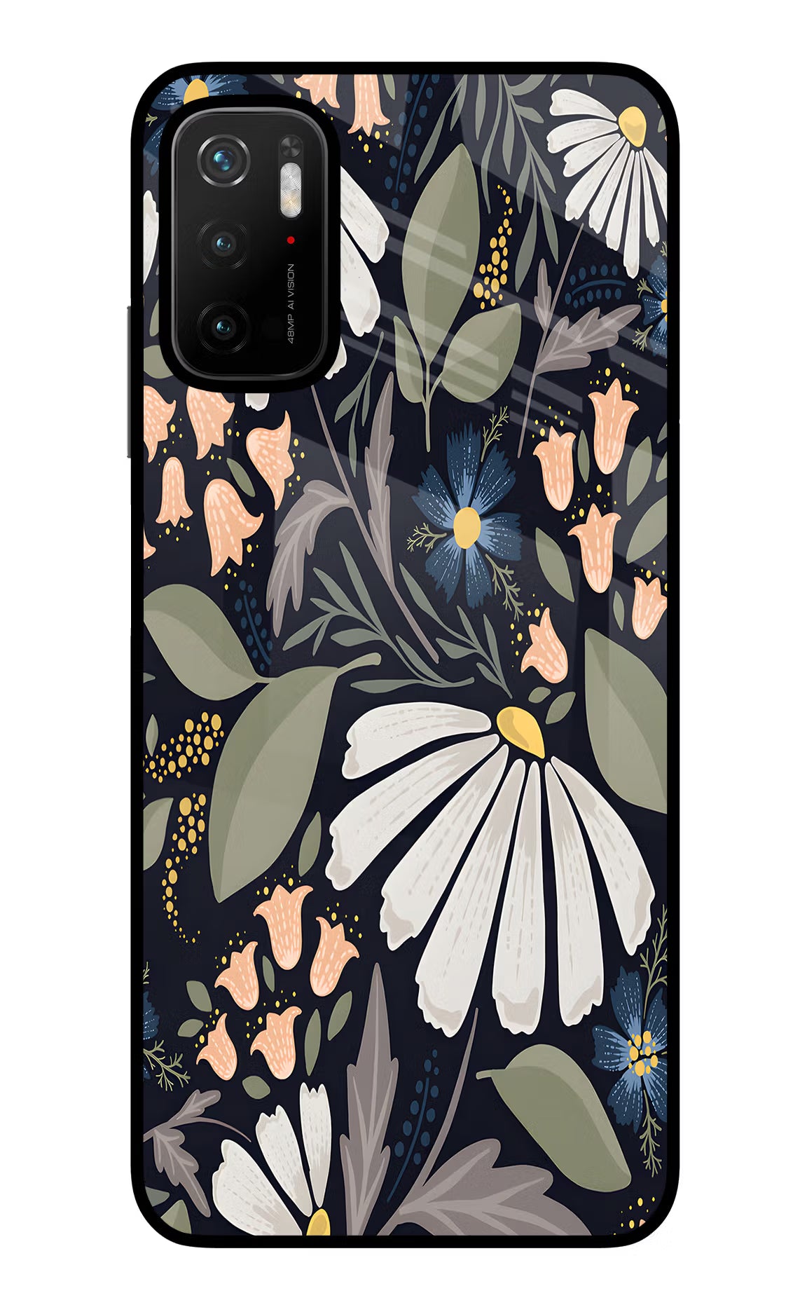 Flowers Art Poco M3 Pro 5G Back Cover - Flowers Art Poco M3 Pro 5G Glass Case Back Cover by Casekaro Flowers Art Poco M3 Pro 5G Glass Case Back Cover by Casekaro
