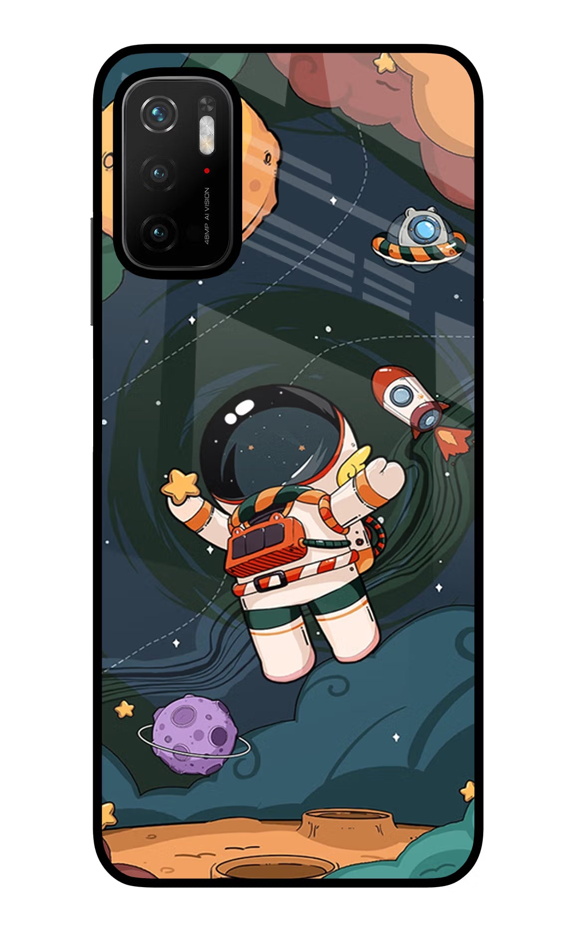 Cartoon Astronaut Poco M3 Pro 5G Back Cover - Cartoon Astronaut Poco M3 Pro 5G Glass Case Back Cover by Casekaro Cartoon Astronaut Poco M3 Pro 5G Glass Case Back Cover by Casekaro