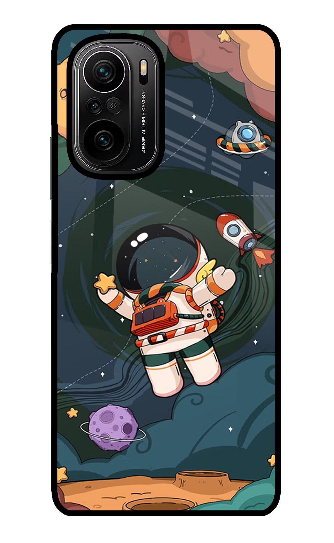 Cartoon Astronaut Mi 11X/11X Pro Glass Case Back Cover by Casekaro