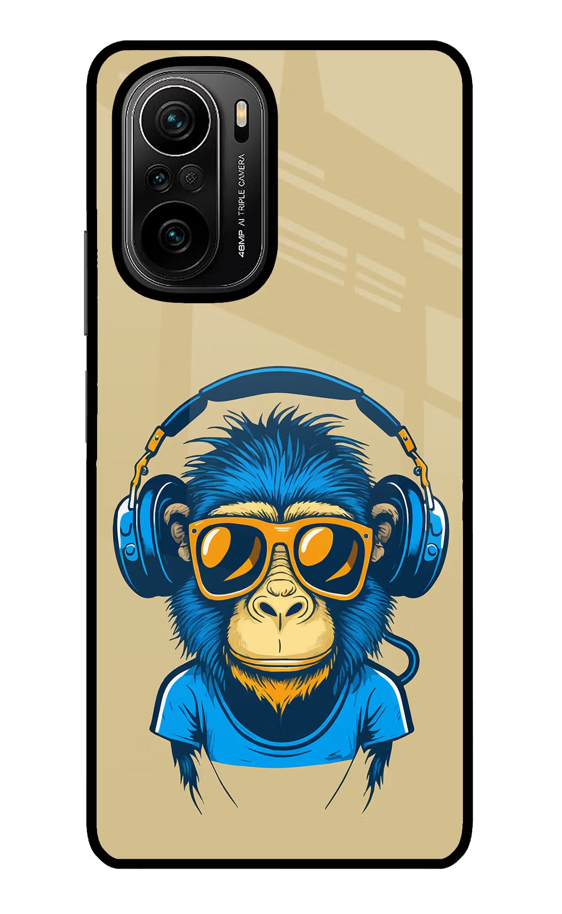 Monkey Headphone Mi 11X/11X Pro Back Cover - Monkey Headphone Mi 11X/11X Pro Glass Case Back Cover by Casekaro Monkey Headphone Mi 11X/11X Pro Glass Case Back Cover by Casekaro