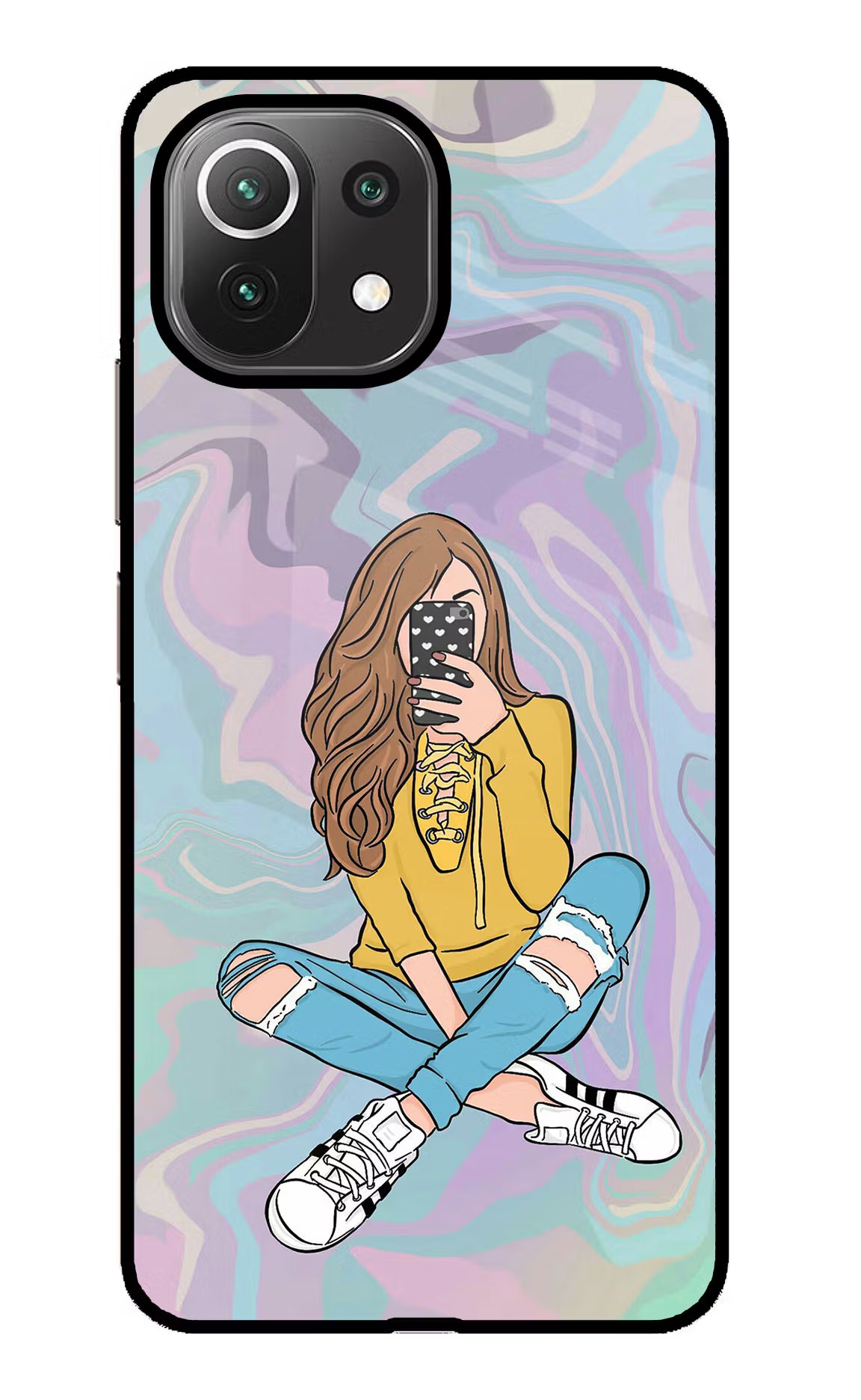 Selfie Girl Mi 11 Lite Back Cover - Selfie Girl Mi 11 Lite Glass Case Back Cover by Casekaro Selfie Girl Mi 11 Lite Glass Case Back Cover by Casekaro
