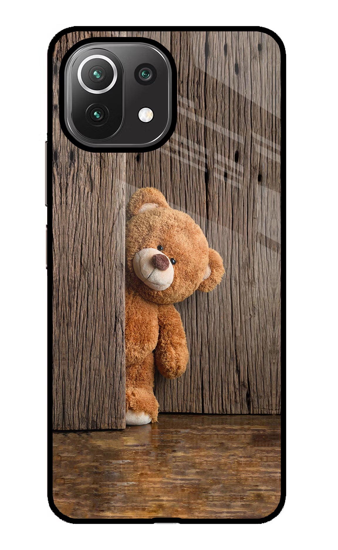 Teddy Wooden Mi 11 Lite Back Cover - Teddy Wooden Mi 11 Lite Glass Case Back Cover by Casekaro Teddy Wooden Mi 11 Lite Glass Case Back Cover by Casekaro