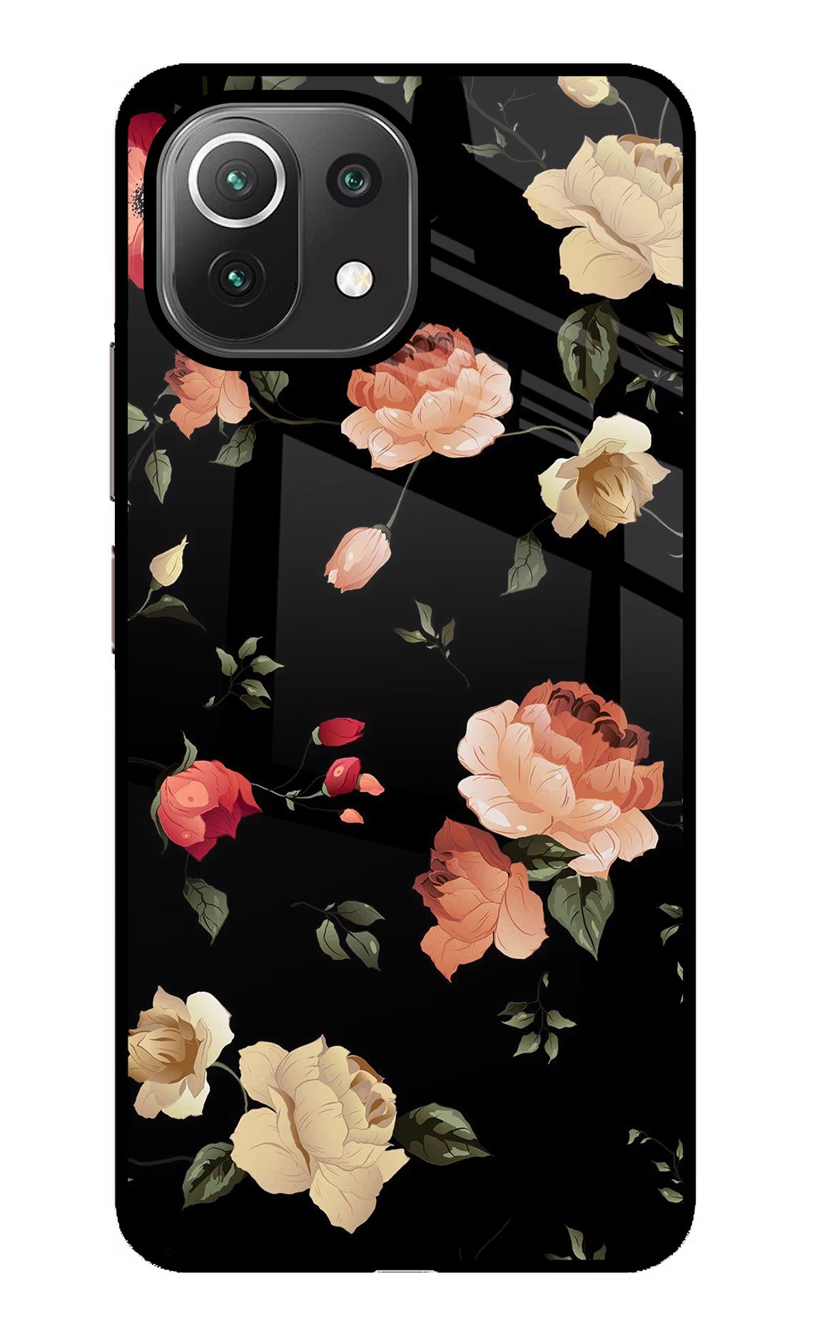 Flowers Mi 11 Lite Back Cover - Flowers Mi 11 Lite Glass Case Back Cover by Casekaro Flowers Mi 11 Lite Glass Case Back Cover by Casekaro