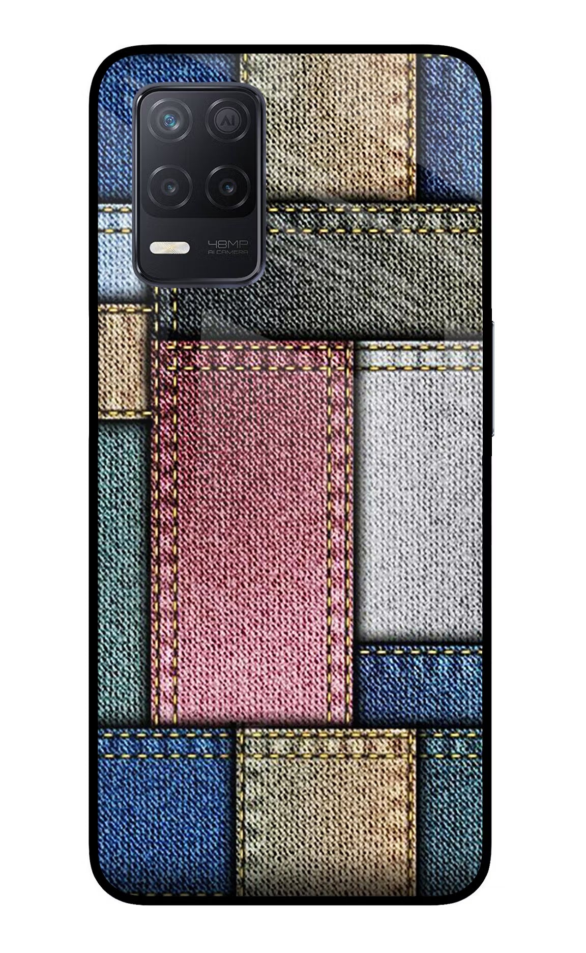 Multicolor Jeans Realme 8 5G/8s 5G Back Cover - Multicolor Jeans Realme 8 5G/8s 5G Glass Case Back Cover by Casekaro Multicolor Jeans Realme 8 5G/8s 5G Glass Case Back Cover by Casekaro