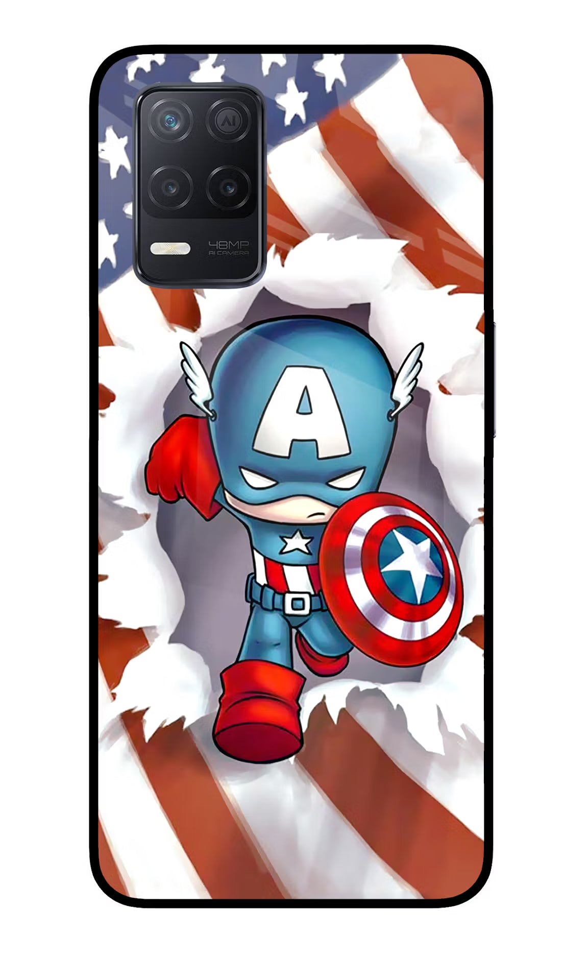Captain America Realme 8 5G/8s 5G Back Cover - Captain America Realme 8 5G/8s 5G Glass Case Back Cover by Casekaro Captain America Realme 8 5G/8s 5G Glass Case Back Cover by Casekaro