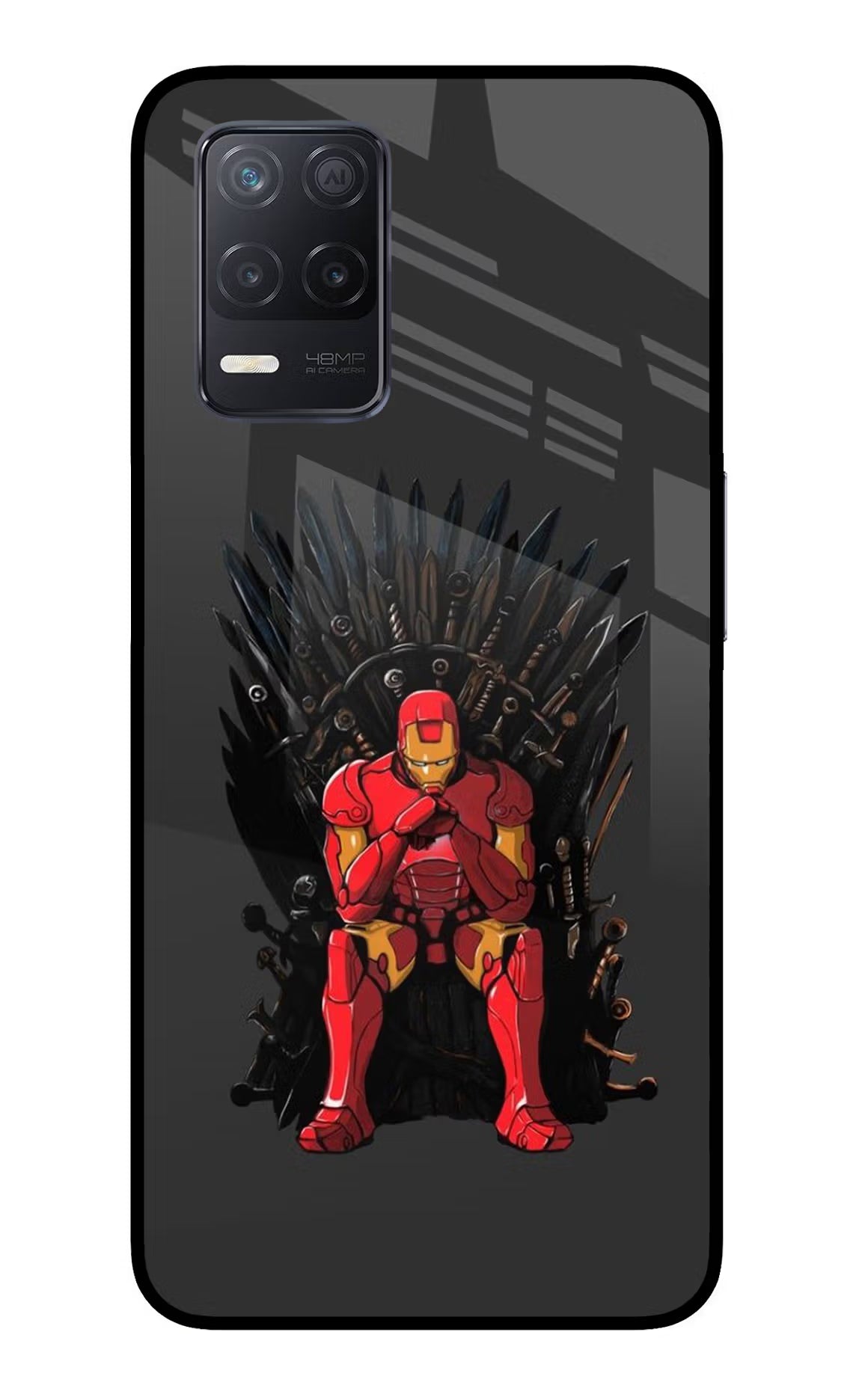 Ironman Throne Realme 8 5G/8s 5G Back Cover - Ironman Throne Realme 8 5G/8s 5G Glass Case Back Cover by Casekaro Ironman Throne Realme 8 5G/8s 5G Glass Case Back Cover by Casekaro