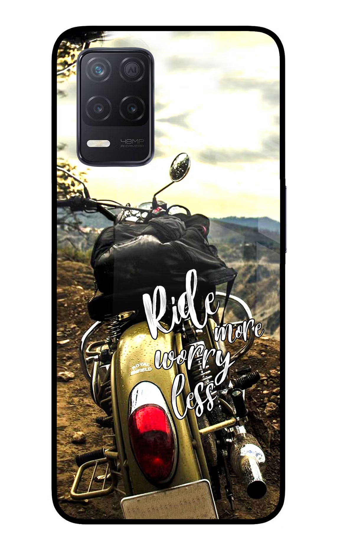 Ride More Worry Less Realme 8 5G/8s 5G Back Cover - Ride More Worry Less Realme 8 5G/8s 5G Glass Case Back Cover by Casekaro Ride More Worry Less Realme 8 5G/8s 5G Glass Case Back Cover by Casekaro