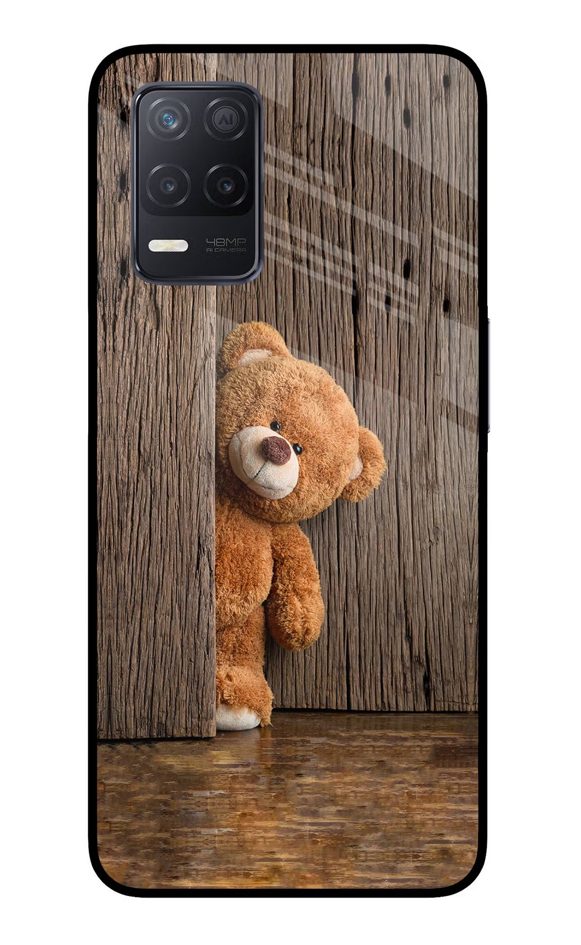 Teddy Wooden Realme 8 5G/8s 5G Back Cover - Teddy Wooden Realme 8 5G/8s 5G Glass Case Back Cover by Casekaro Teddy Wooden Realme 8 5G/8s 5G Glass Case Back Cover by Casekaro