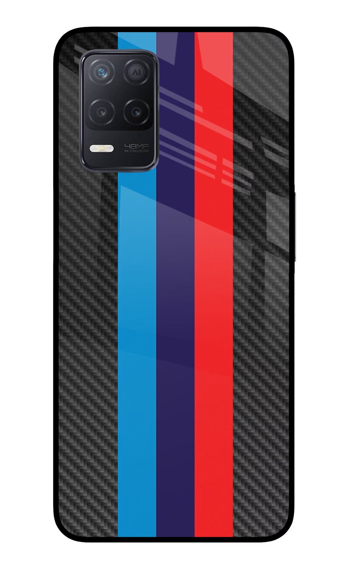 BMW Stripes Pattern Realme 8 5G/8s 5G Back Cover - BMW Stripes Pattern Realme 8 5G/8s 5G Glass Case Back Cover by Casekaro BMW Stripes Pattern Realme 8 5G/8s 5G Glass Case Back Cover by Casekaro